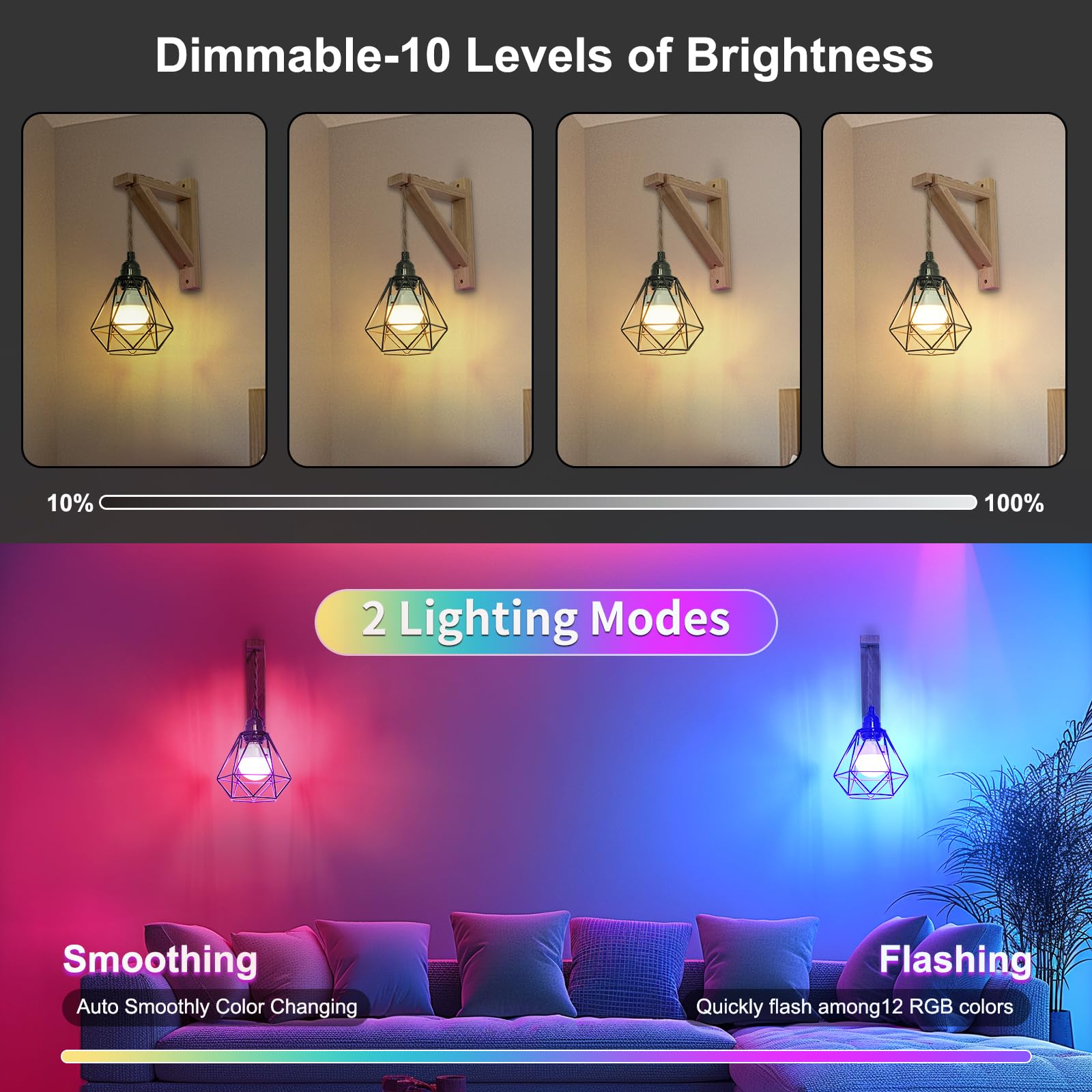 FRIDEKO Boho Wall Sconces Set of 2, Rechargeable, RGB Dimmable, Wireless Indoor Lights, Black Wood Finish