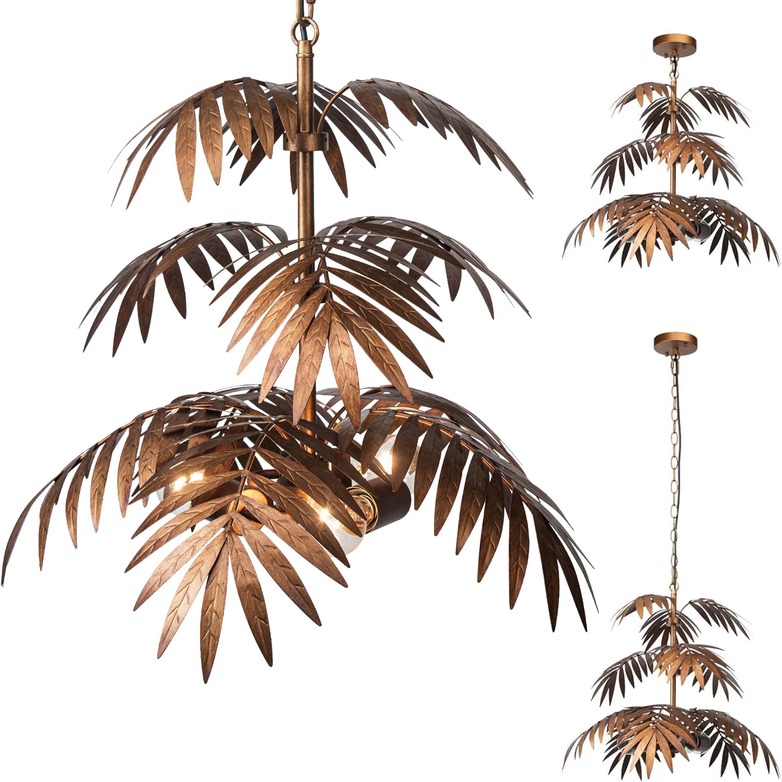 JCPYIUL Vintage Chandelier, Height-Adjustable Pendant Light, Industrial Metal Chandelier, Unique Rustic Tree Lighting for Kitche