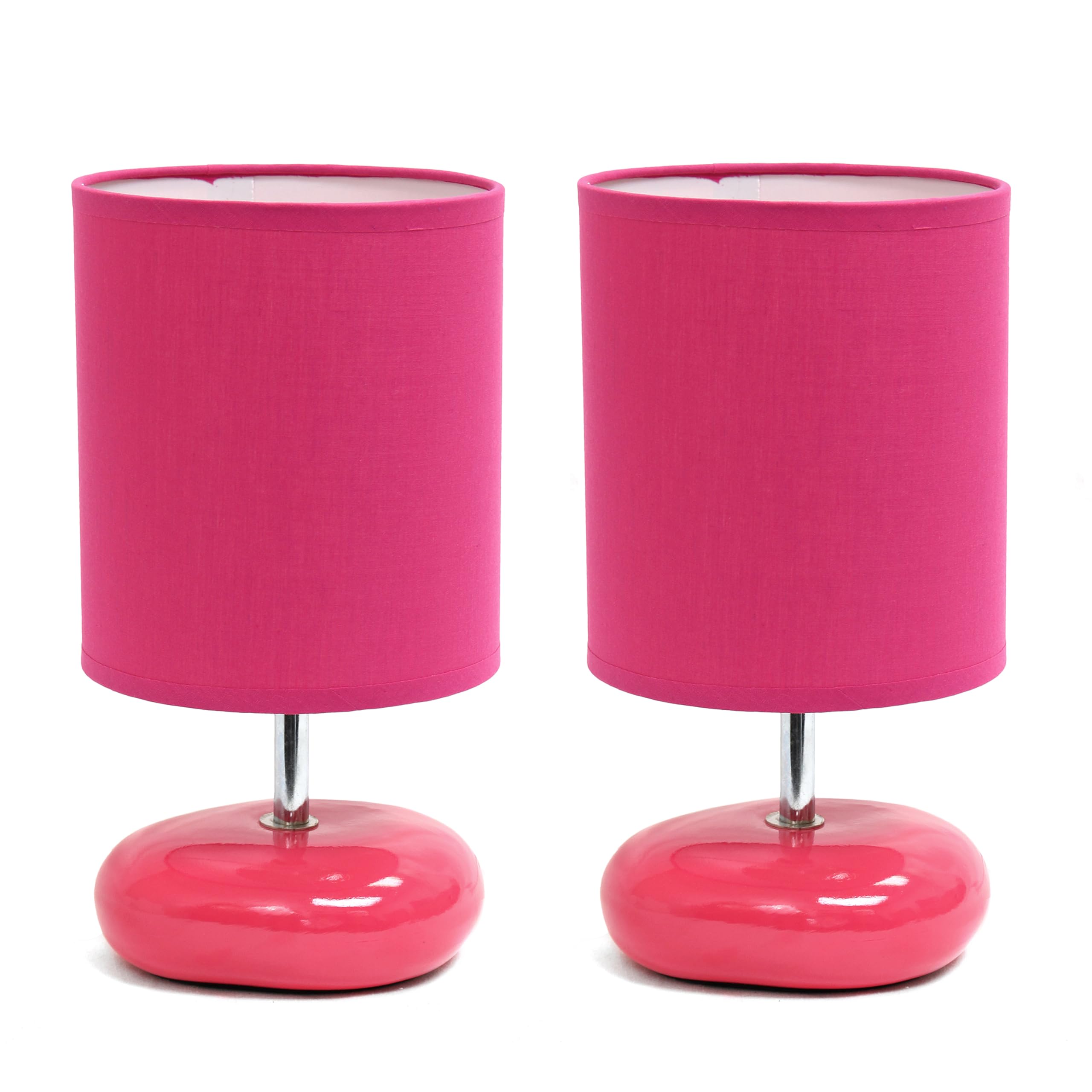 Simple Designs LT1153-PNK-2PK Petite Circle Stone Table Lamp 2 Pack Set for Bedroom, Kids Room, Office, Living Room, Nursery, Reading Nook, Pink