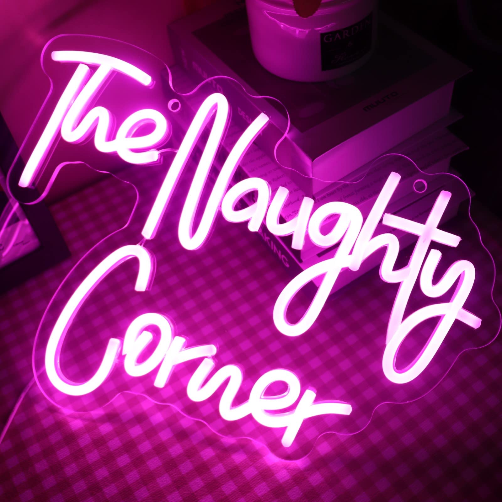 QiaoFei LED Neon Sign inThe Naughty Cornerin Pink USB Powered Wall Decor - Model QFLGT230310005