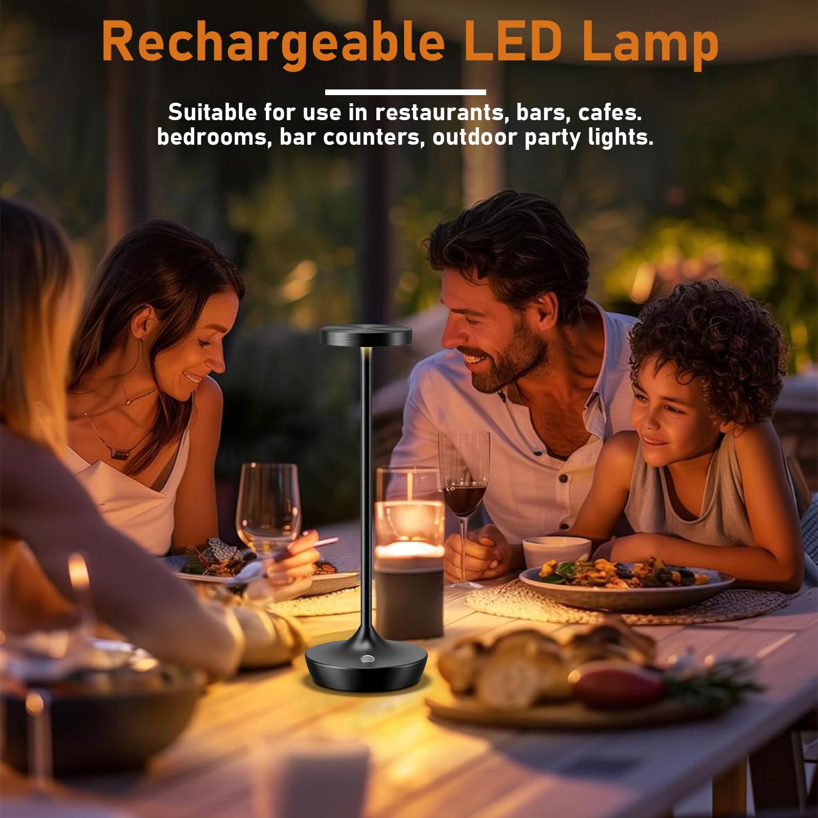 Tpczqj LED Cordless Table Lamp, Rechargeable, 3 Color Dimming, Waterproof, Black, Model x86