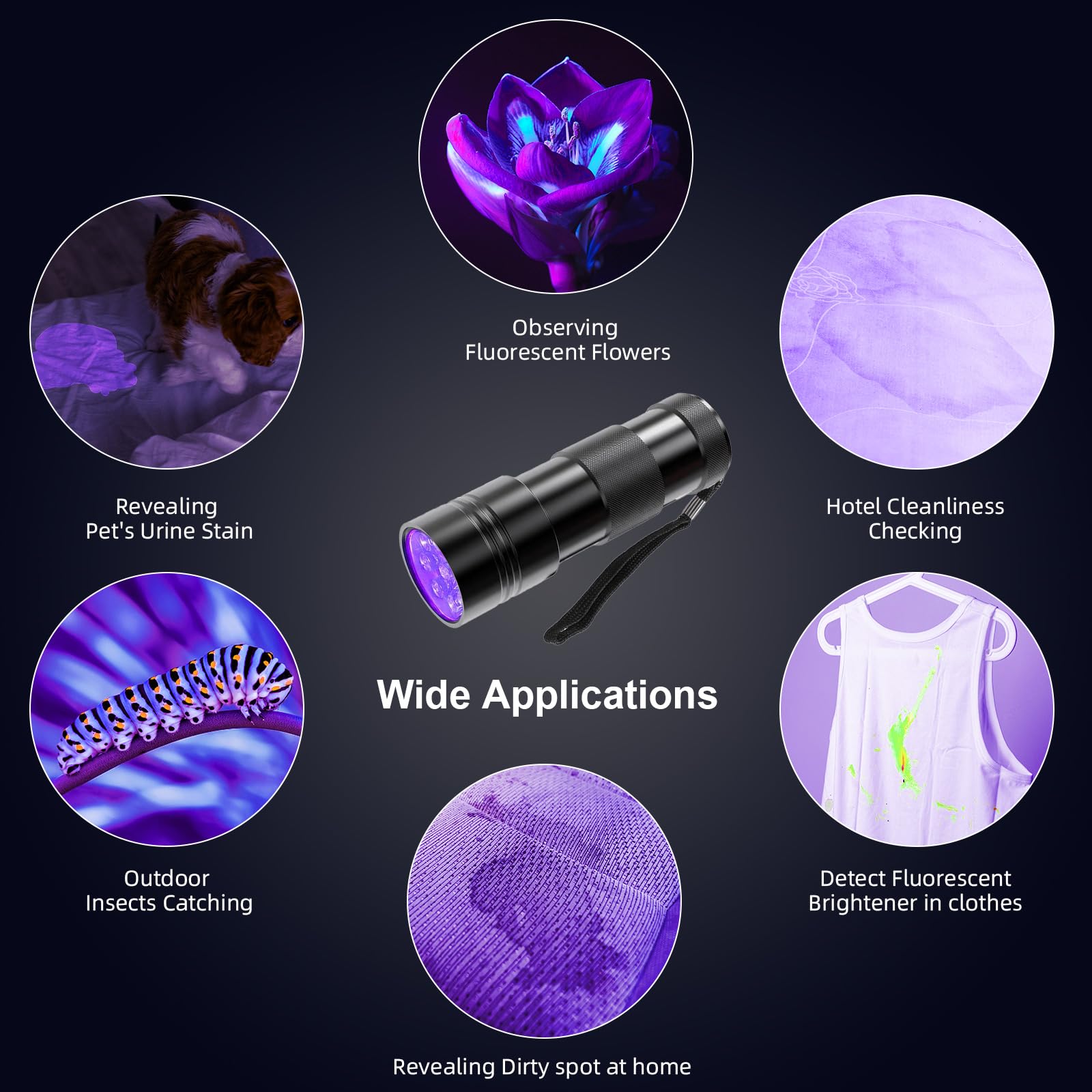 COSOOS 4 Pack UV Blacklight Flashlights, 395nm Mini Portable Pet Urine Detector, Black, Model KJ-C6602