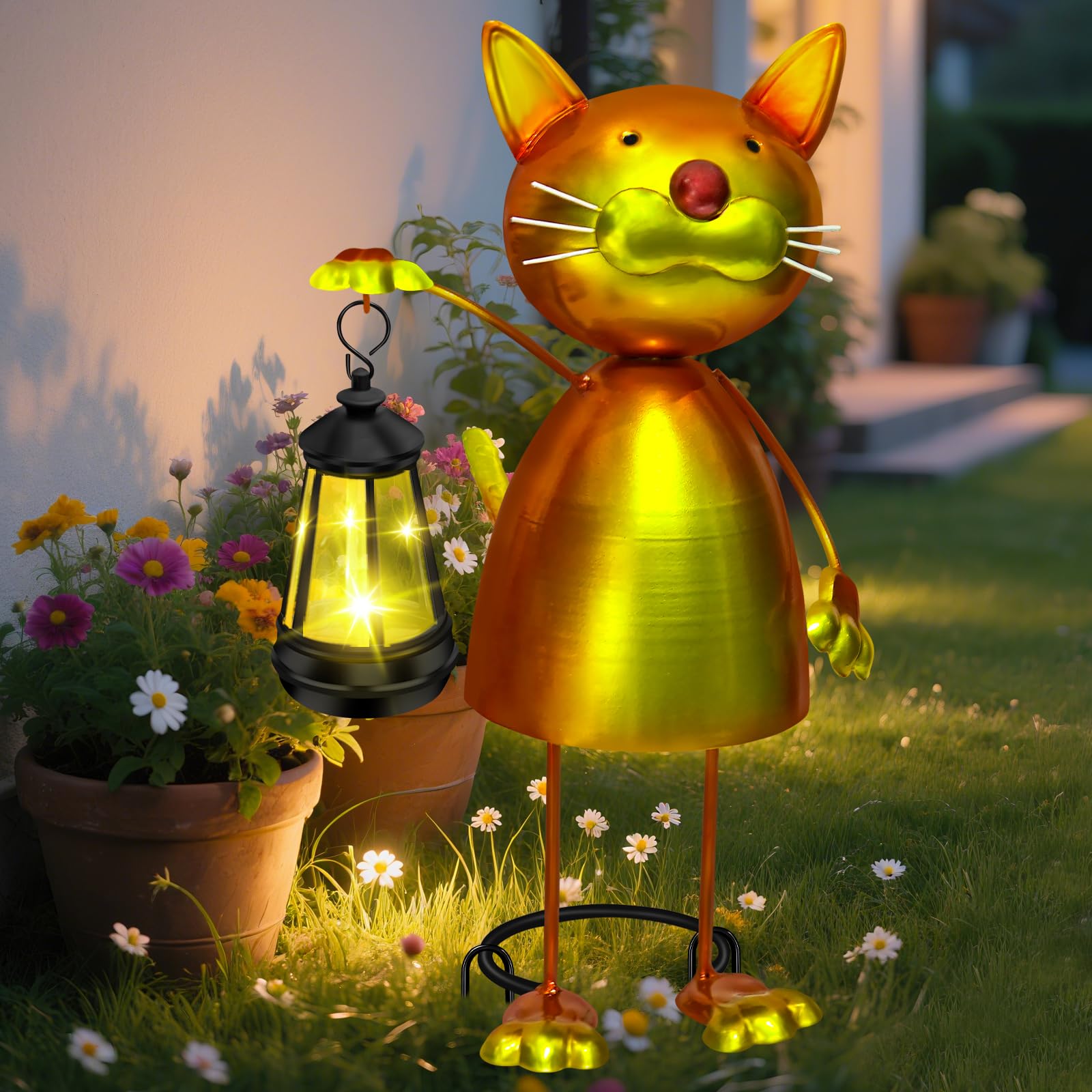 Solar Garden Decor Cat Statue With Solar Lights 13.78In Tall Metal Cat Figurines Decor Birthday Gifts For Women Mom Grandma Decorative Stakes For Yard Art Lawn Porch Patio Outside Decorations