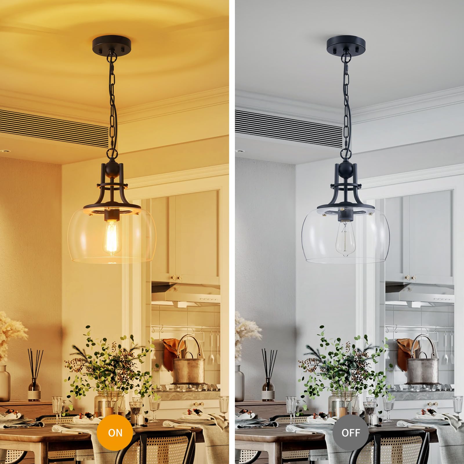 Wuzups Rustic Farmhouse Chandelier, Black Round Led Pendant Light For Dining Room & Kitchen