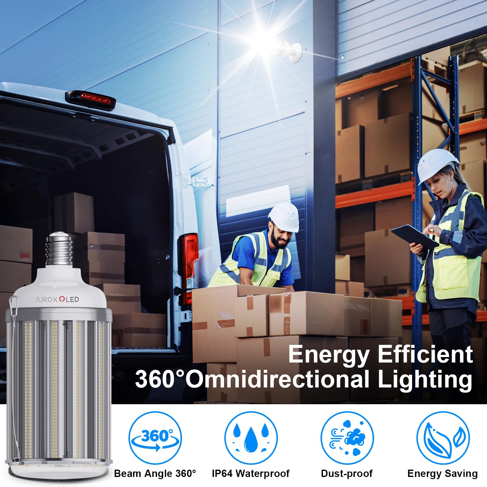 Jurdxled 1Pack Ip64 Waterproof Led Light Bulbs, 300-Watt Replacement Corn Bulb, E39 Base With E40 Adapter,39000Lm Led Light Bulb