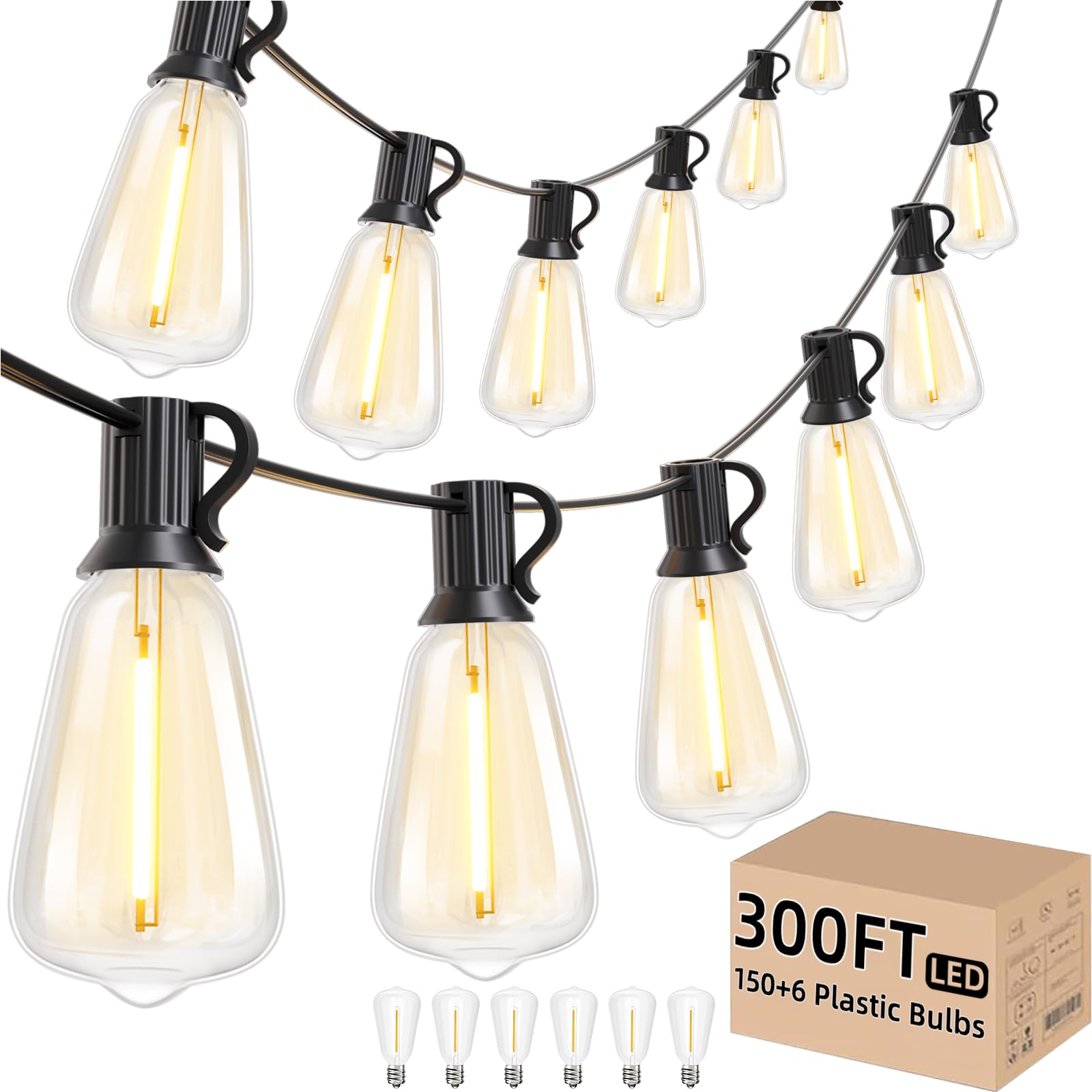 Svater Outdoor String Lights 300 FT, LED Patio Lights Outside with 156 Shatterproof G40 Bulbs, Dimmable Hanging Globe Lighting f