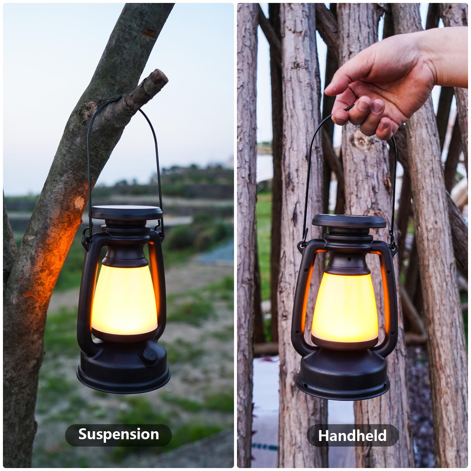 iodoo 4000mAh Solar-Powered Camping Lantern, Black, Vintage Style, Adjustable Brightness, Model: iodoo-lantern-001