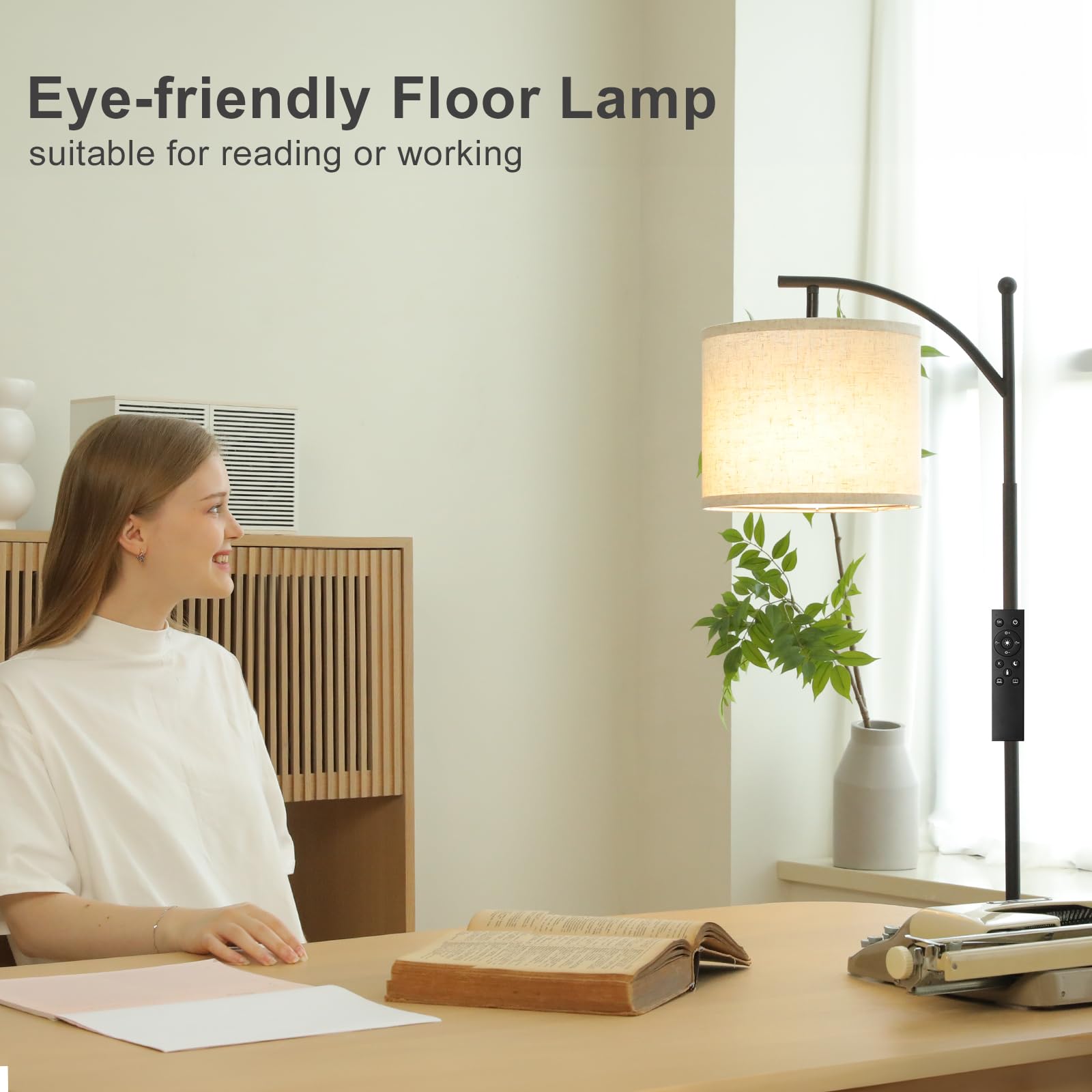 Ambimall 60'' Floor Lamp With Remote Control And Stepless Dimmable Bulb, Colors Temperature & Brightness Adjustable, Modern Floo