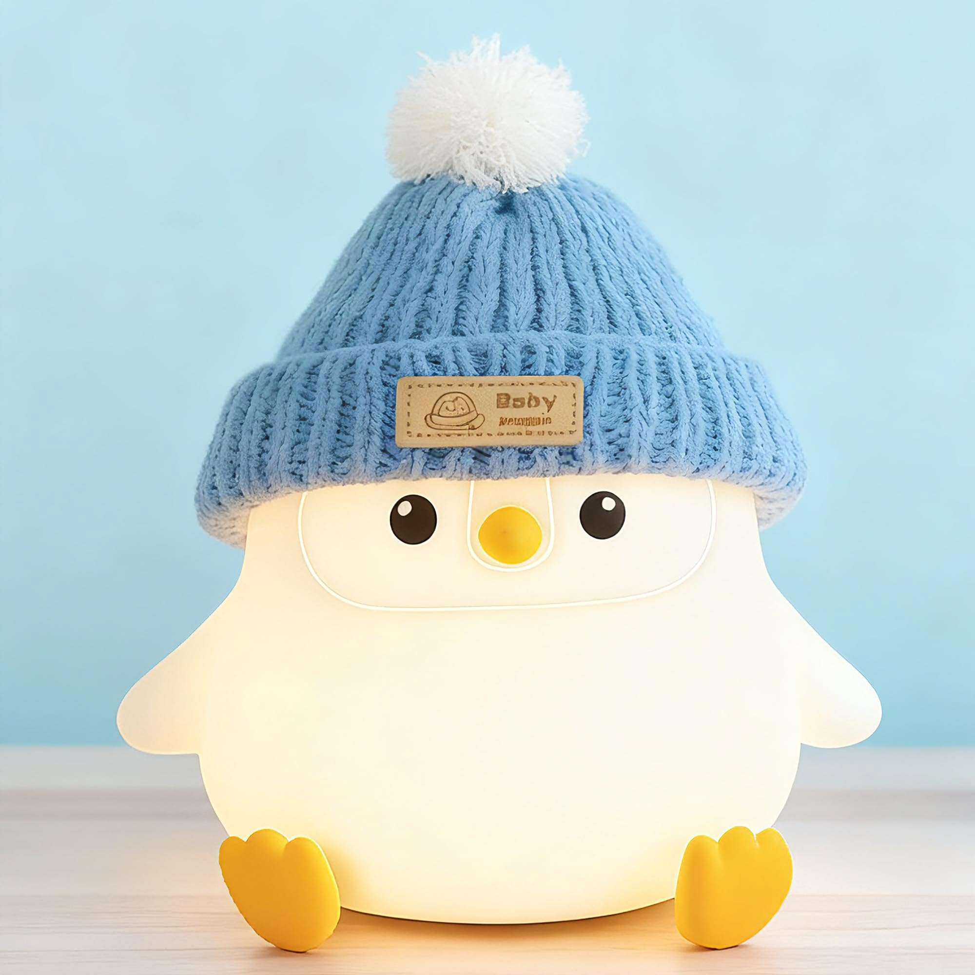 Famiduo Penguin Lamp With Knit Hat Kawaii Penguin Night Light Food Grade Silicone Dimmable Nursery Nightlight Led Squishy Novelty Animal Lamp Kids Room Decor Funny Gifts For Kids Boys Girls Baby