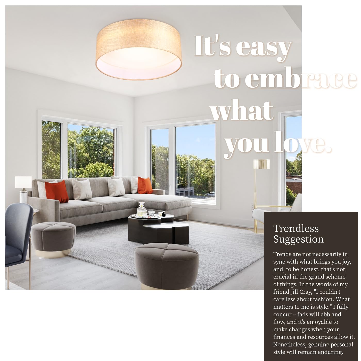 Hamilyeah 12&quot; Led Flush Mount Ceiling Light, Gold Fabric, 24W, Modern Fixture For Kitchen & Bath