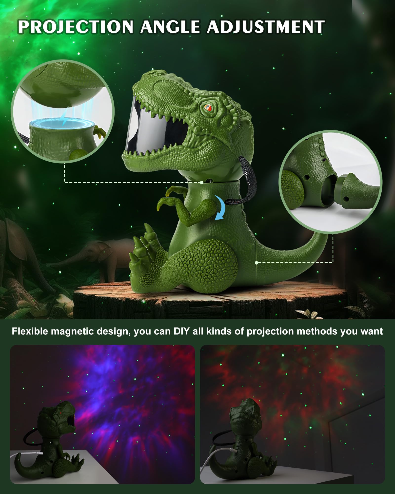 Dinosaur Star Projector Night Light: Galaxy Projector Light For Kids Bedroom Ceiling Decor Christmas Gift(Green)