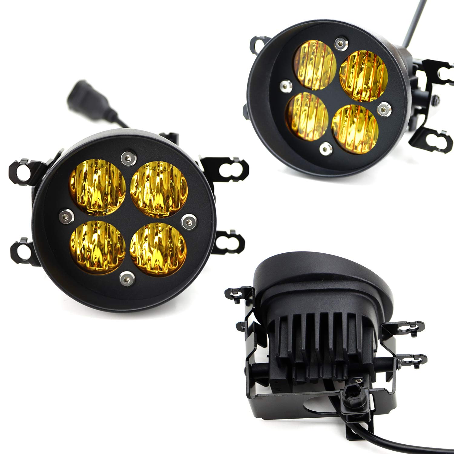 iJDMTOY Fog Driving Light Kit - 24W High Power LED, Yellow Lens, Wide Angle, Compatible with Toyota Tacoma Tundra 4Runner