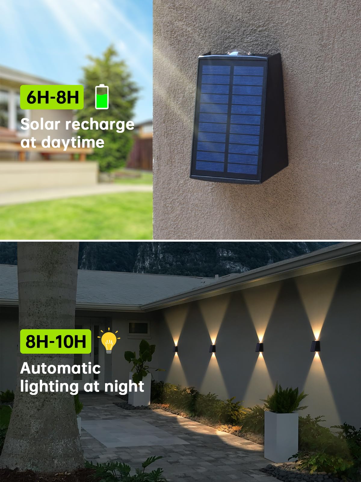 Mrzxy Solar Wall Lights Outdoor Waterproof Sconce Up Down Dusk To Dawn For Fence, Porch, Deck, Outside (Warm White, 2 Pack)