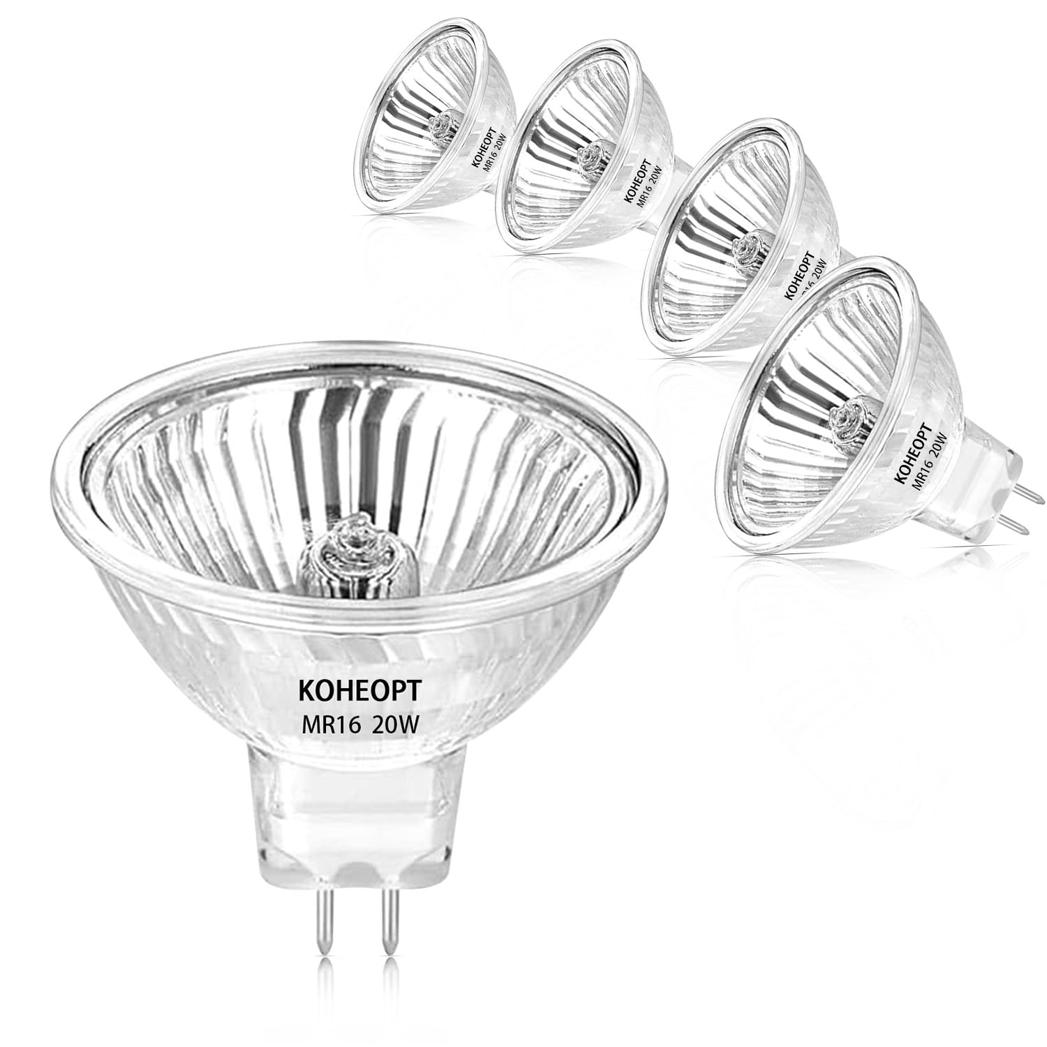 Koheopt Mr16 20W Halogen Light Bulbs 2 Pin,12V Durable 4 Packs High Output Gu5.3 Base For Landscape Lights, Track Lights, Desk L
