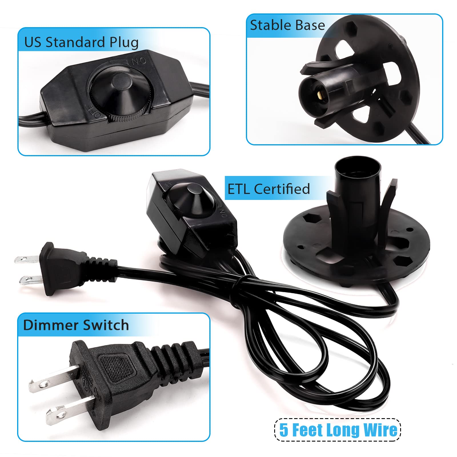 Ohlgt 2 Pack Salt Lamp Cord Replacement With 2 Pack Wooden Tray And 8 Pack E12 Halogen Salt Lamp Bulbs