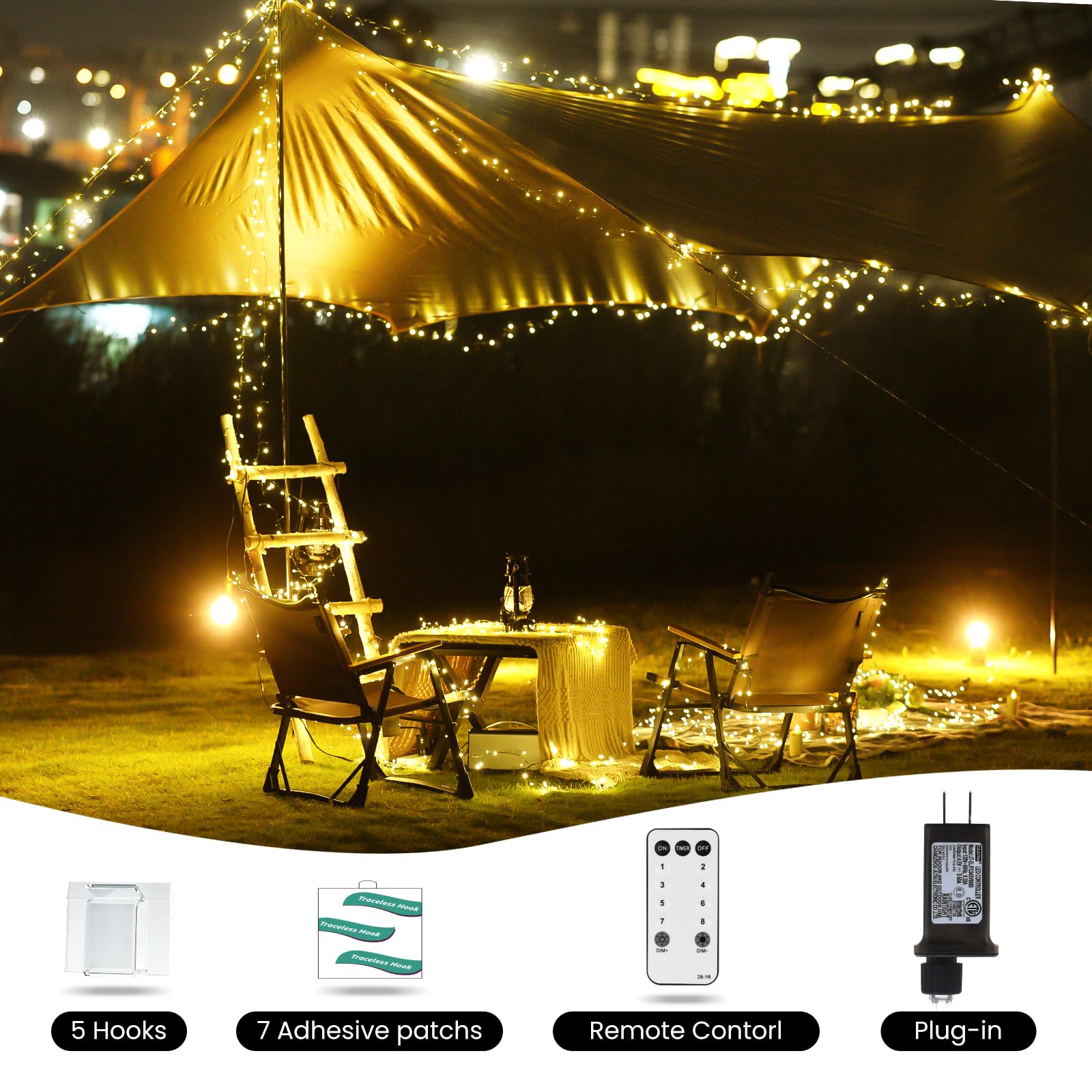 Dailyart 200 LED Fairy Lights Plug in - Warm White, Green Copper Wire, Remote & Timer, 10Ft, 8 Modes for Bedroom, Wedding, & Party Decor