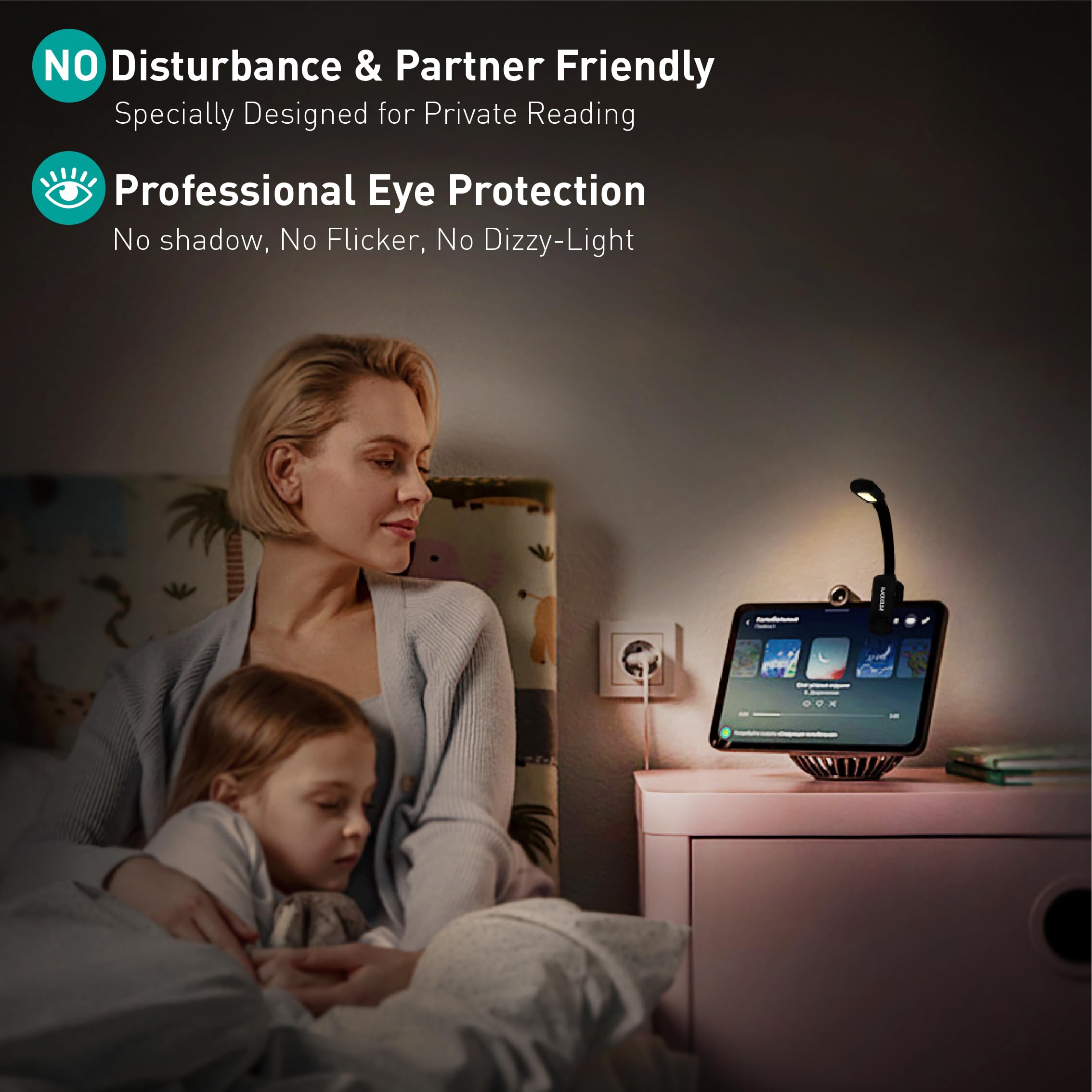 Rechargeable Book Reading Light At Night In Bed, Eye Caring 9 Led With 9 Color Temperatures, Stepless Dimming Brightness, Clip O