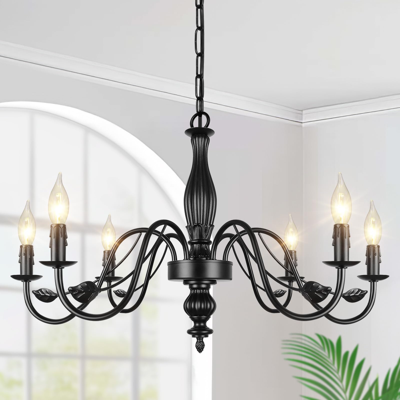 29 Black Chandelier For Dining Room  Modern Farmhouse 6-Light Light Fixture Hanging  Industrial Kitchen Lighting Fixtures With Leaf  Vintage Chandeliers Over Table For Bedroom Foyer Living Room