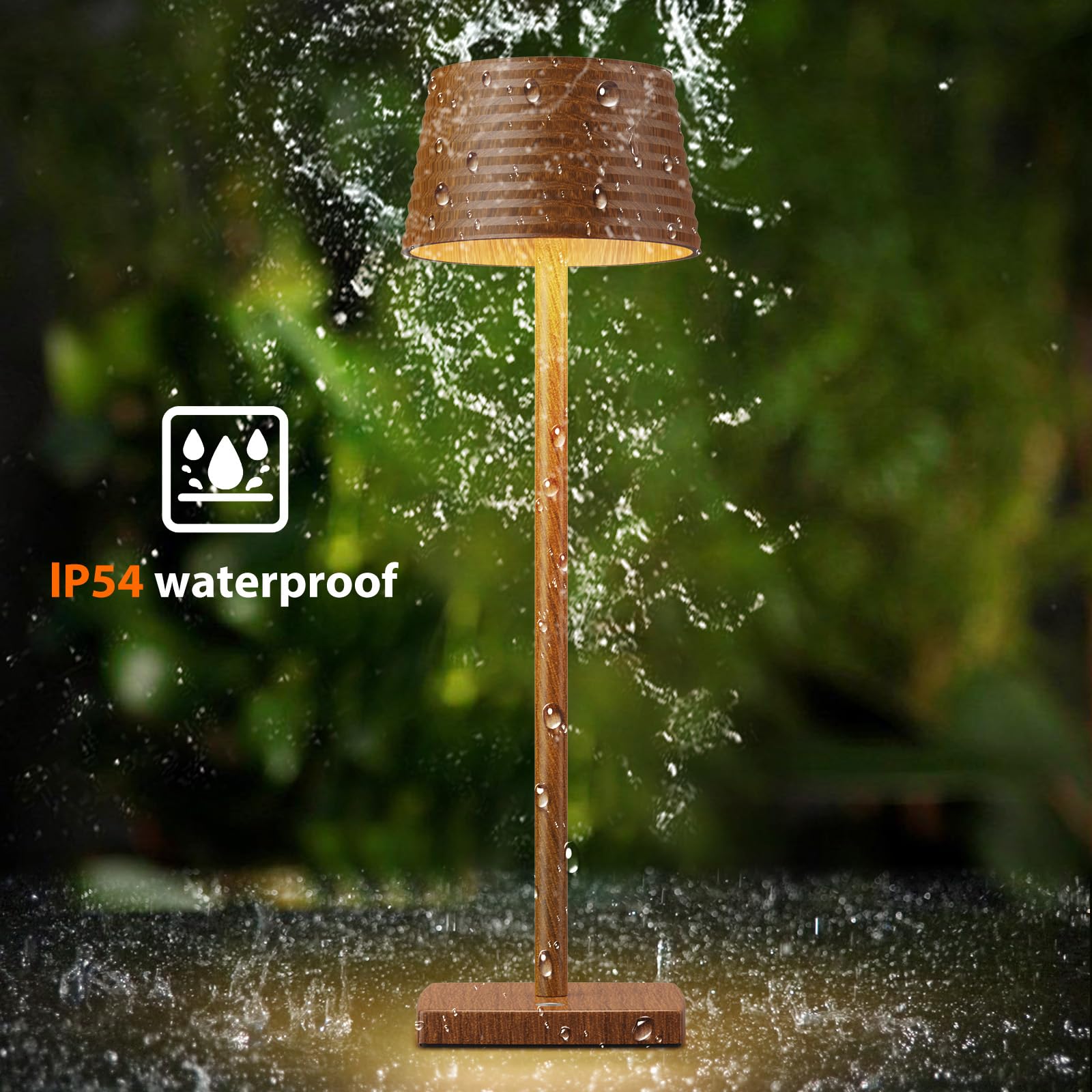YIBEN Cordless Table Lamps 2Pack, Rechargeable LED, IP54 Waterproof, 6000mAh Battery, Small, Wood Grain, Model S816