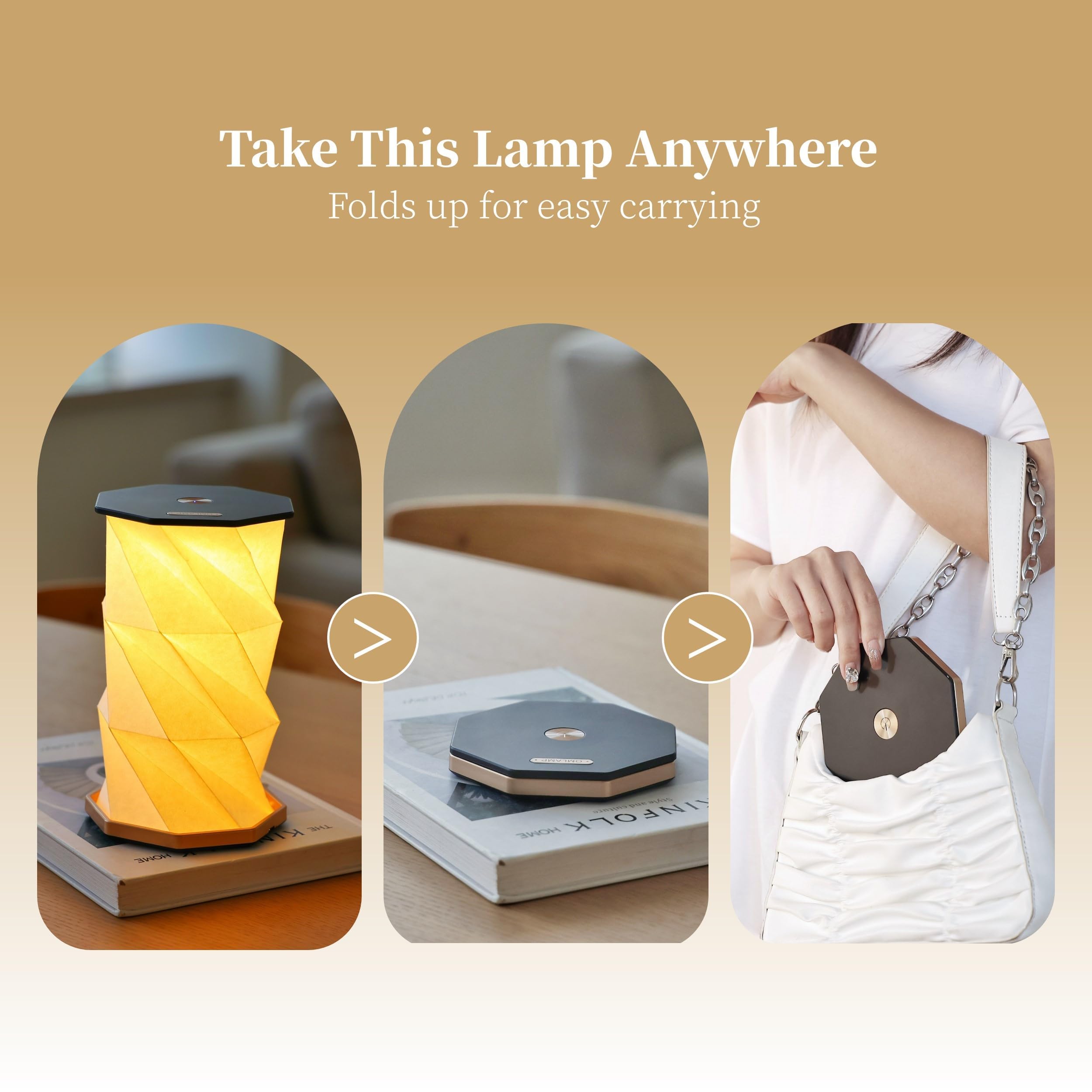Uniwolk Portable Paper Lamp with Touch Dimmer, Rechargeable, Warm White Light, Foldable Design for Bedroom & Travel