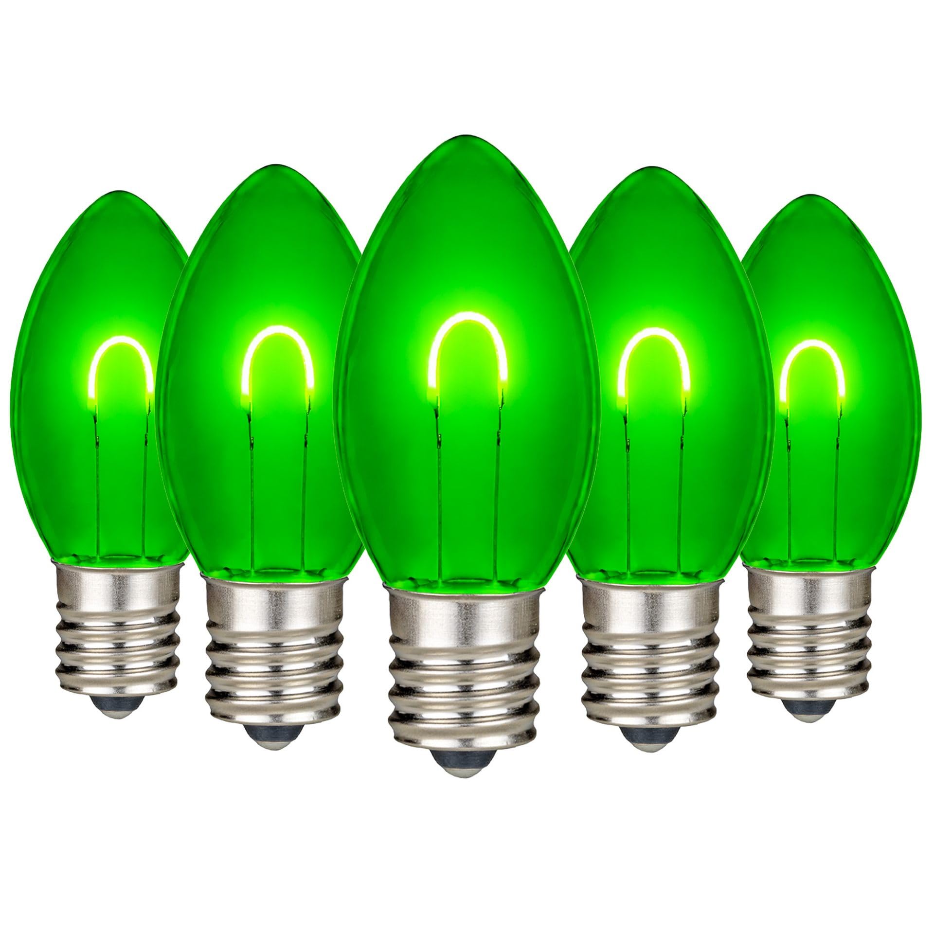 Festive Living 25 Pack Green C9 LED Replacement Bulbs - Dimmable U-Shaped Flex Filament, Shatterproof Plastic C9 Bulbs, E17 Inte