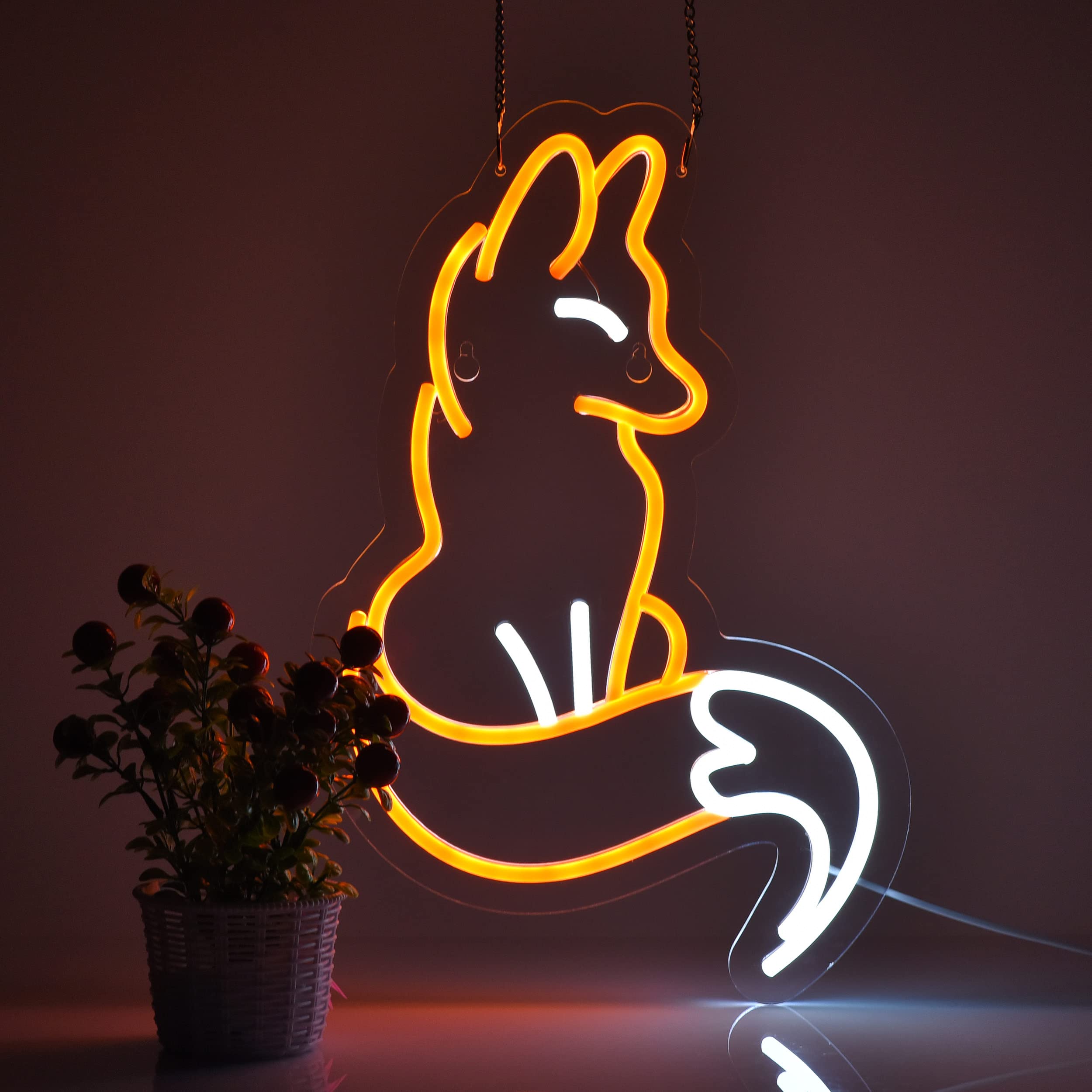 Roouneon Neon Sign for Wall Décor Fox Signs with Dimmable Switch LED Neon Signs Bedroom Room Home Beer Bar Neon Light Sign Hotel Party Club Office Art Lights(Brown+White)