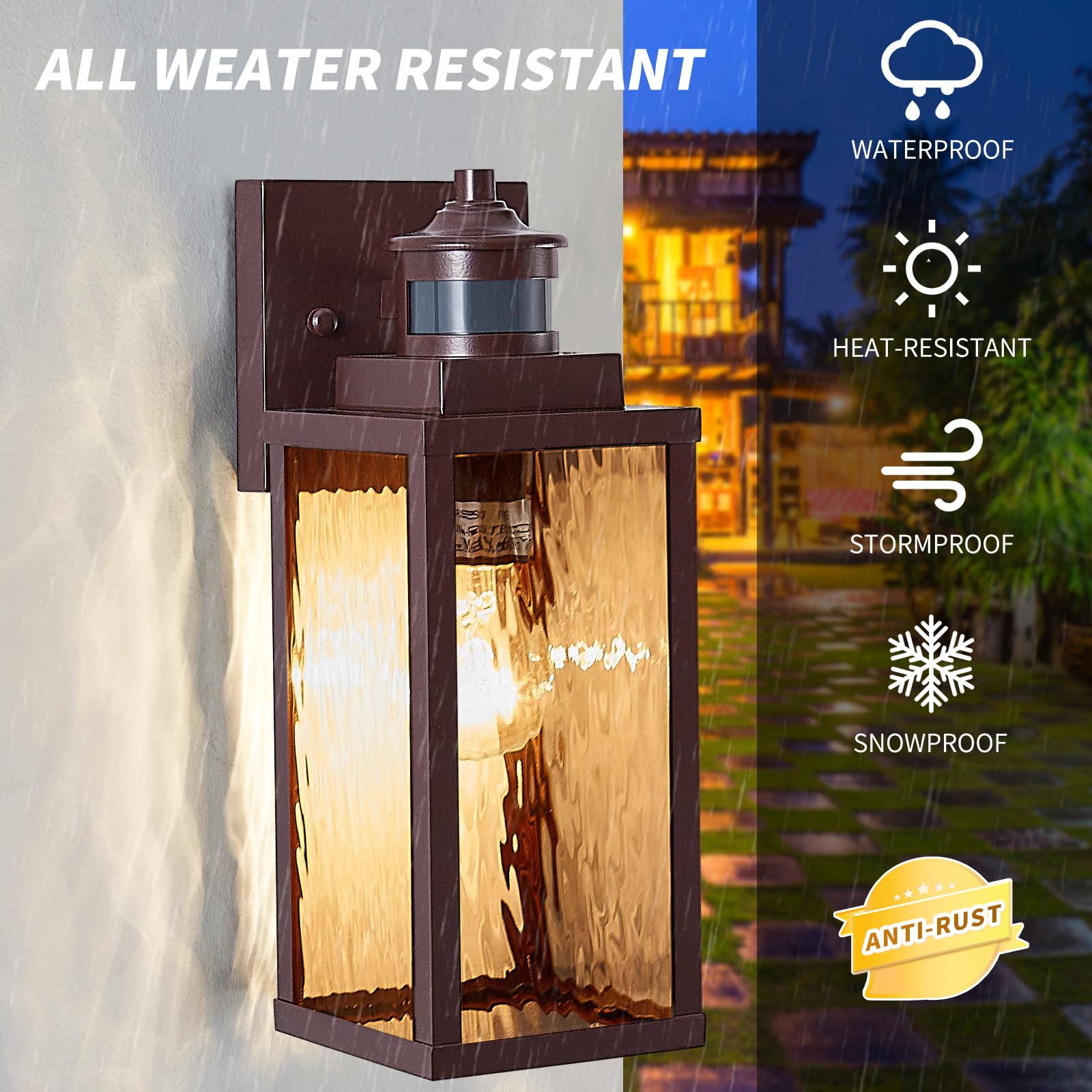 MDENLT Bronze Motion Sensor Outdoor Wall Lights, Waterproof 2 Pack, Aluminum, Dusk to Dawn Lighting, Model MFD007M-BN