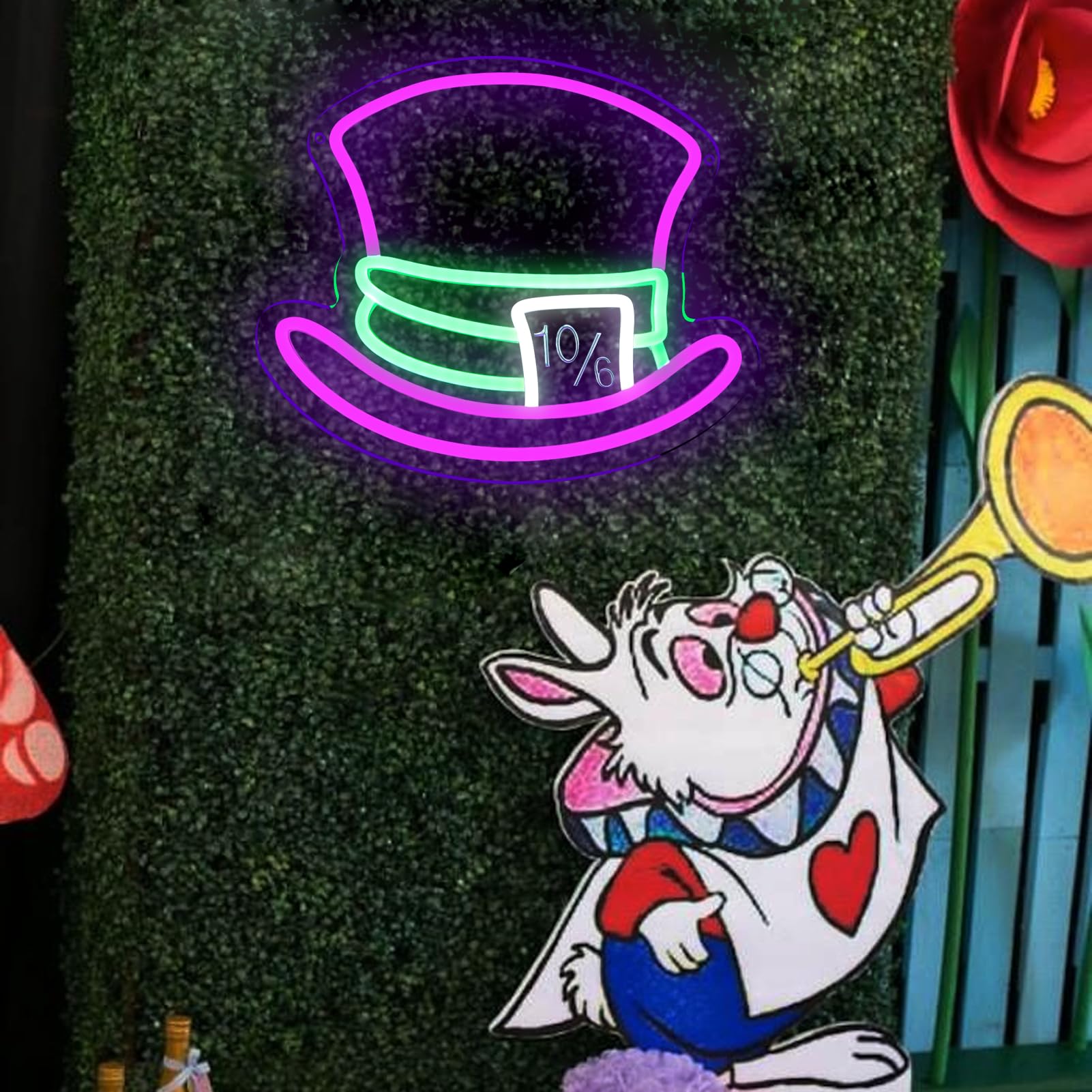 Mad Hatter Hat Neon Signs For Wall Decor Dimmable Alice In Wonderland Led Lights For Bedroom Man Cave Party Bar Background Decoration Birthday And Halloween Gifts  11.42 * 9.8 Inches