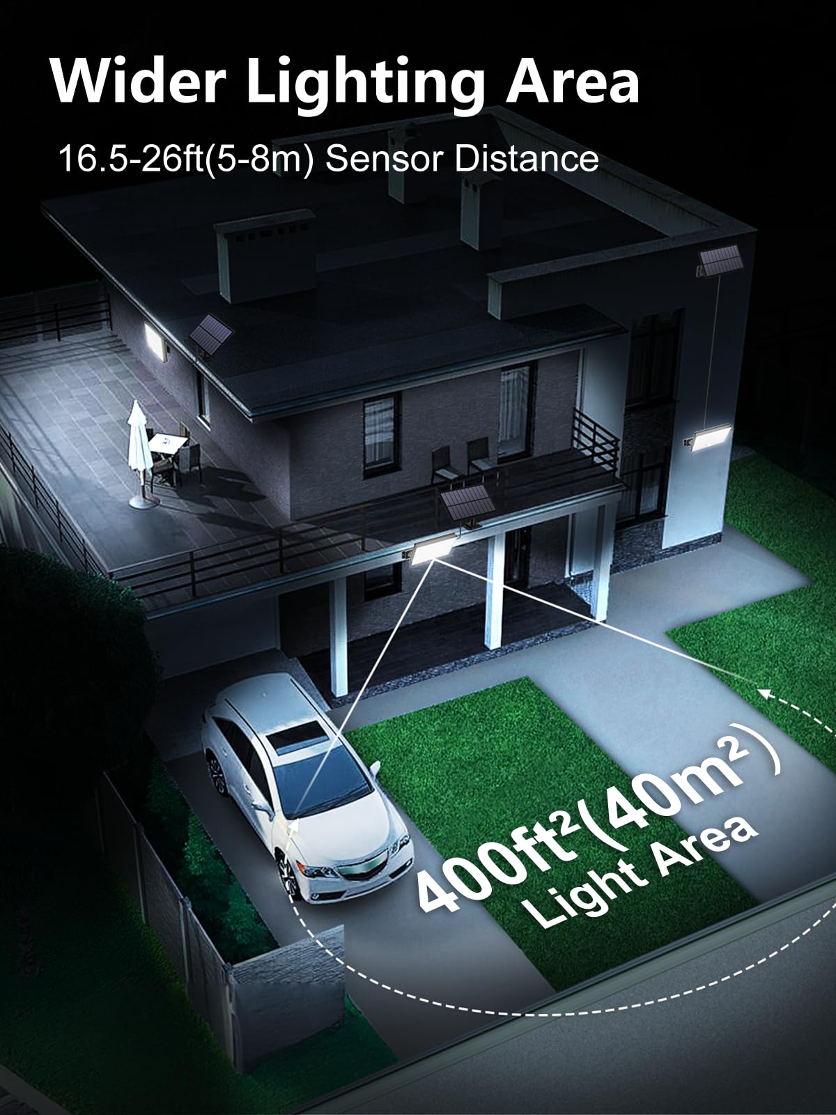 400Led Solar Lights Outdoor,Ip67 Waterproof Solar Flood Lights,3 Modes & Remote Control Motion Sensor Outdoor Light For Garden,