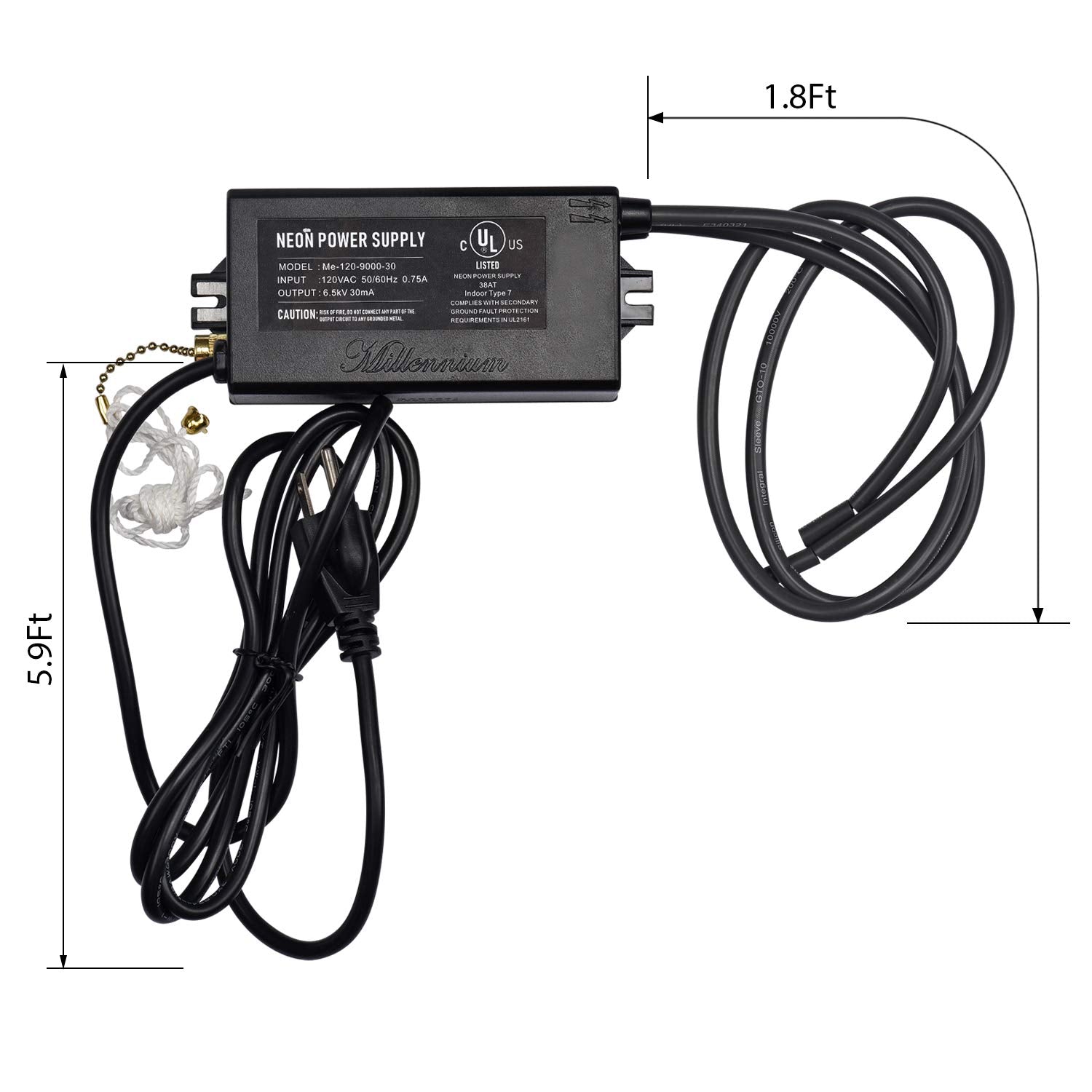 SGTD UL 6.5KV Neon Sign Transformer Power Supply 120V AC 50/60HZ 127x67x40mm Black