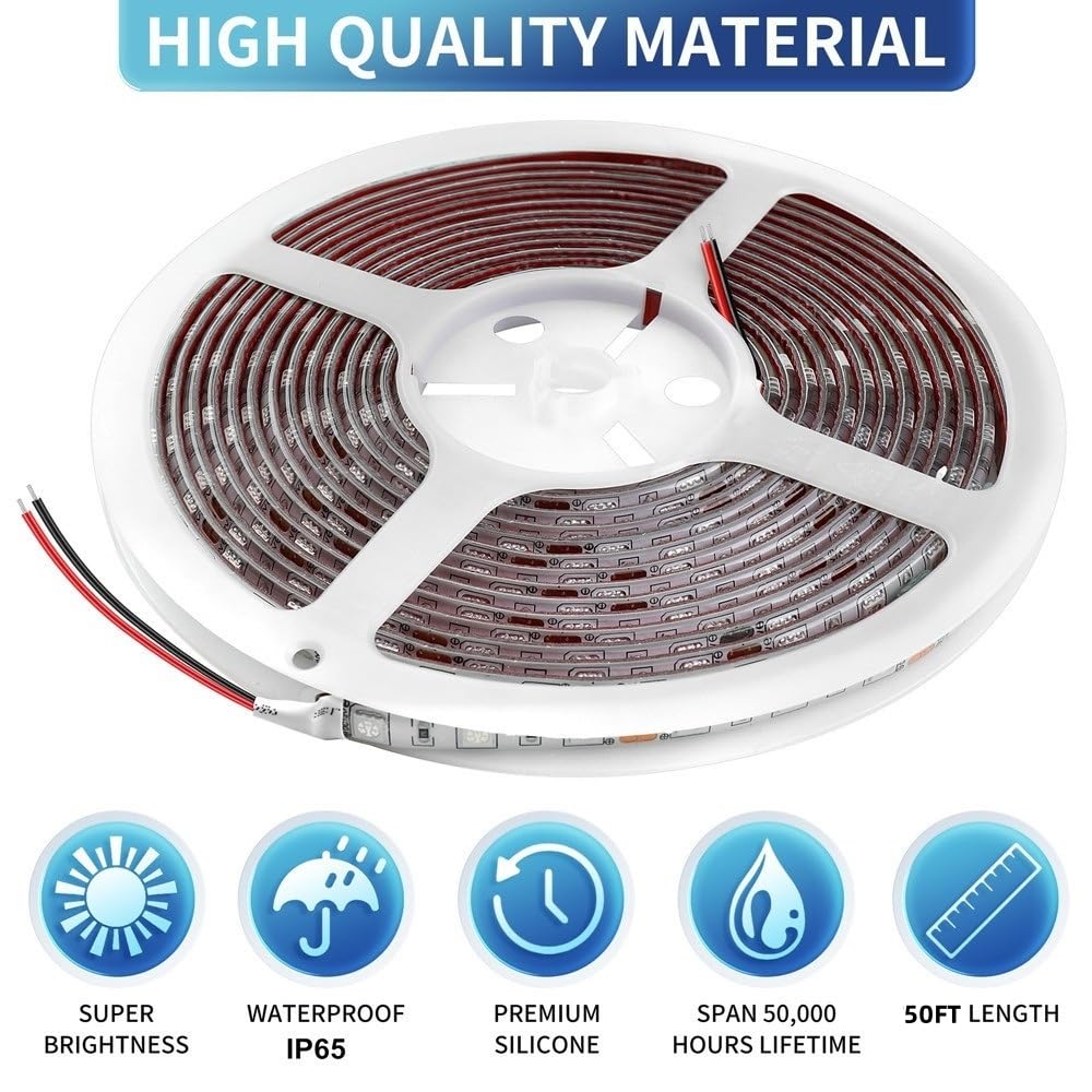 HOKIION LED Boat Strip Lights, 50FT Waterproof Marine Lighting, Blue, Model HK8RGR, Ideal for Pontoon, Kayak, and Night Fishing