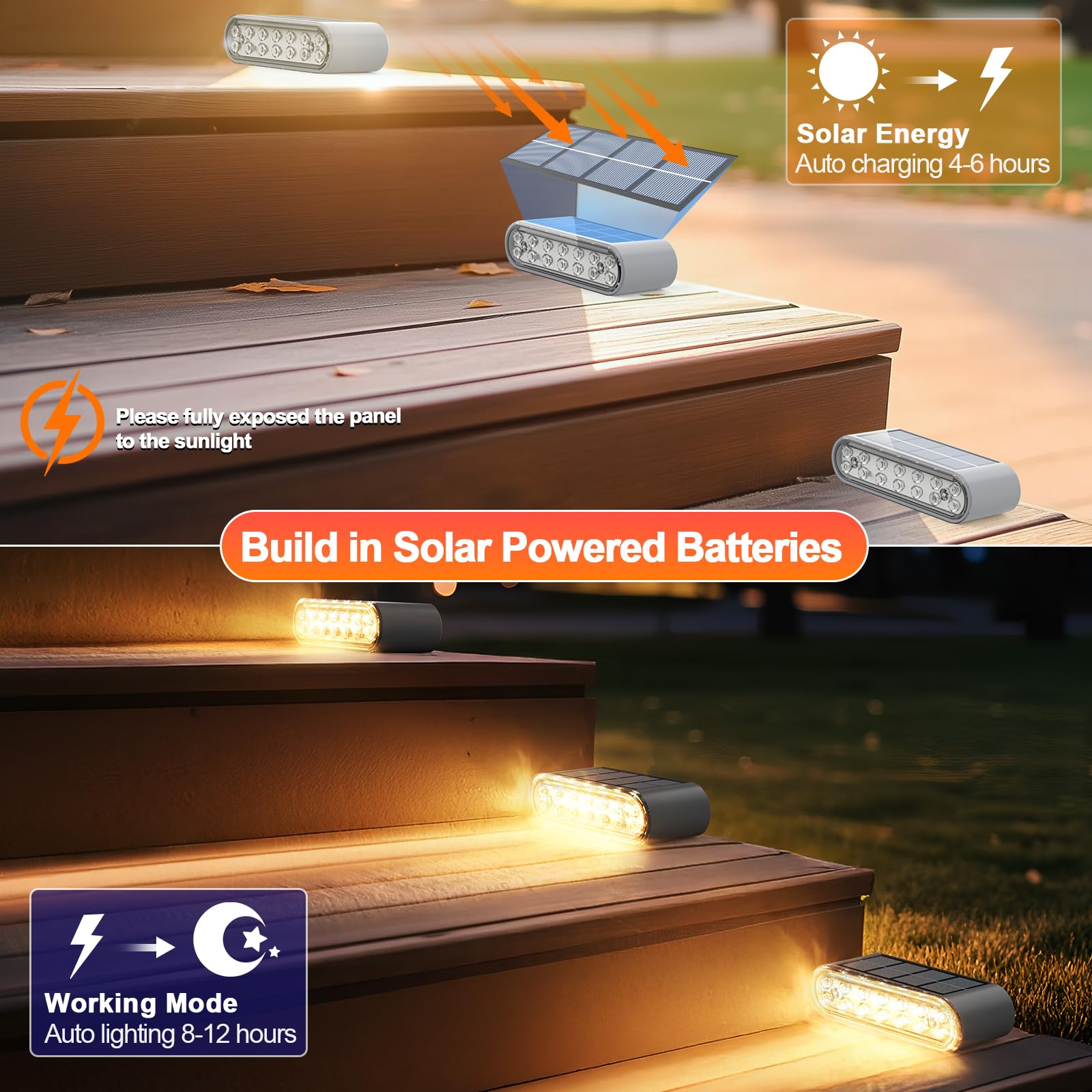 Xillumi Core Solar Step Lights For Outside  6-Pack Stair Light Outdoor Waterproof Ip67  14 Led Warm White Light Solar Powered Lighting For Steps  Stairs  Deck Patio  Walkway  Front Porch Decor