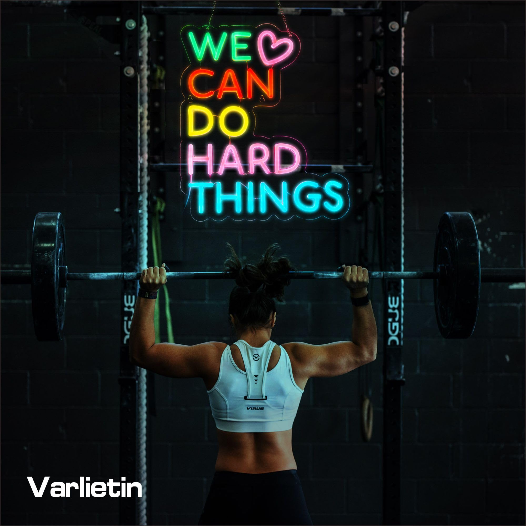 VarLietin Neon Sign - We Can Do Hard Things Wall Decor, Dimmable Acrylic Light, USB Powered, Green/Pink/Yellow/Blue, Model Var-DoHard