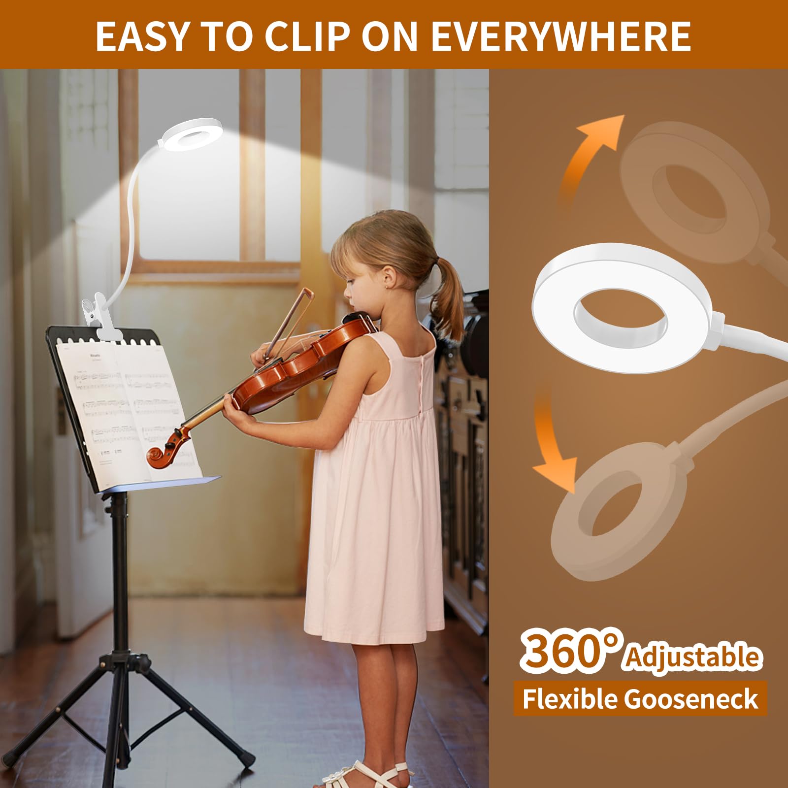 Izell Reading Light, Usb Clamp Lamp For Child Reading Book In Bed At Night, Led Small Desk Lamp With Adjustable Gooseneck Clip On Beside Table For Studying Working Drafting Sewing - 15.8‘’ White