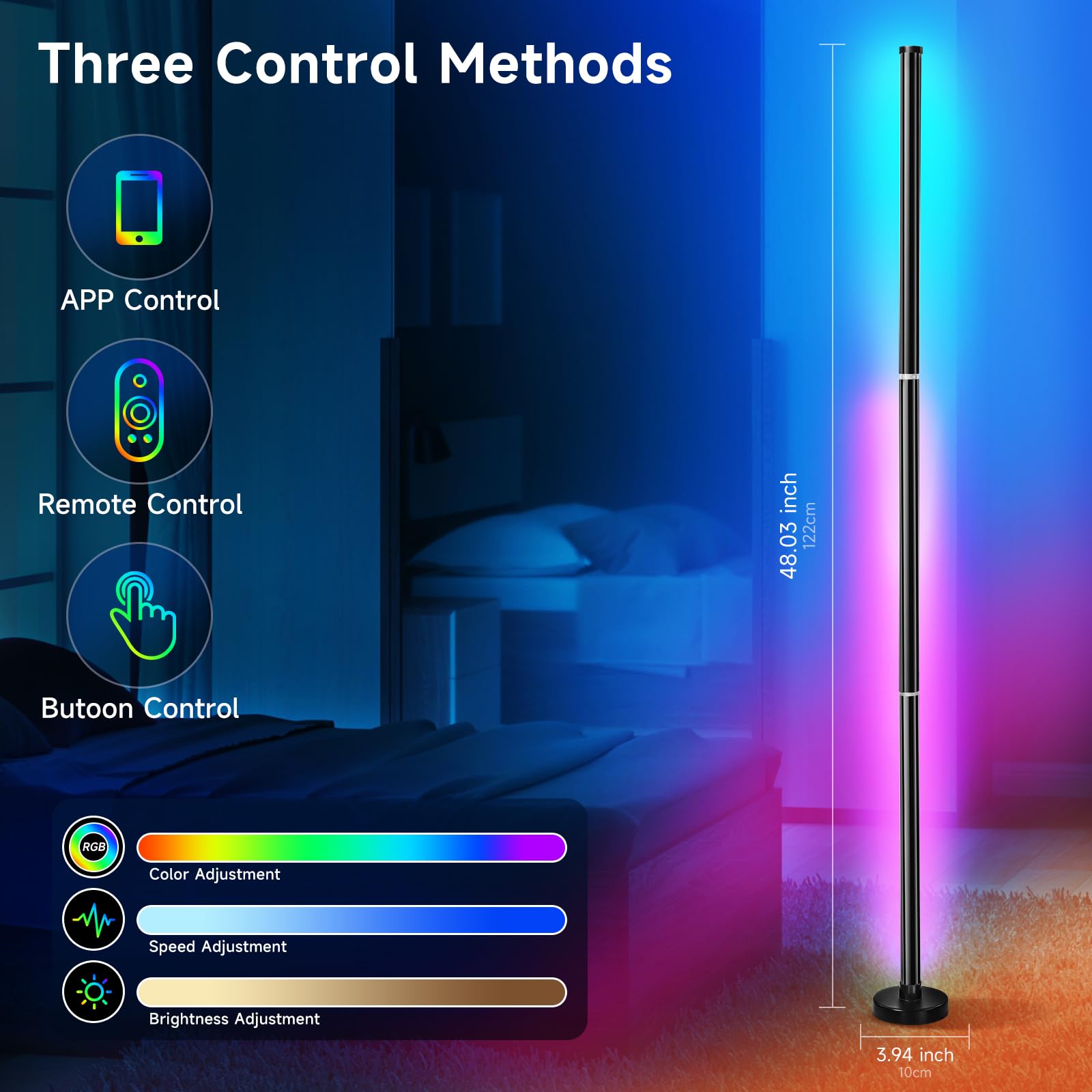 Smart RGB LED Corner Floor Lamp with App and Remote Control, Smart Floor Lamp Music Sync and 16 Million Colors,Timer Setting - I