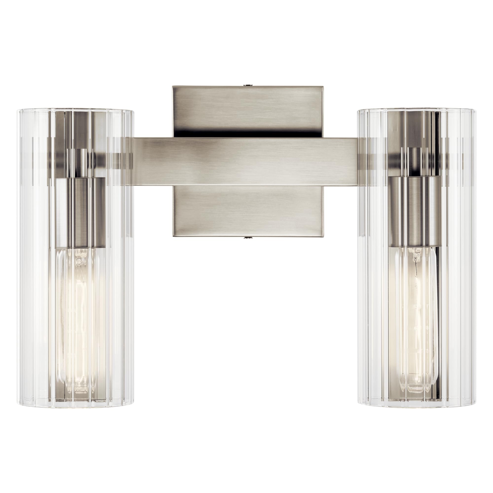 KICHLER Jemsa 2 Light Vanity, Modern Light with Clear Fluted Glass in Brushed Nickel for Bathroom or Powder Room (9.75 x 13.75),