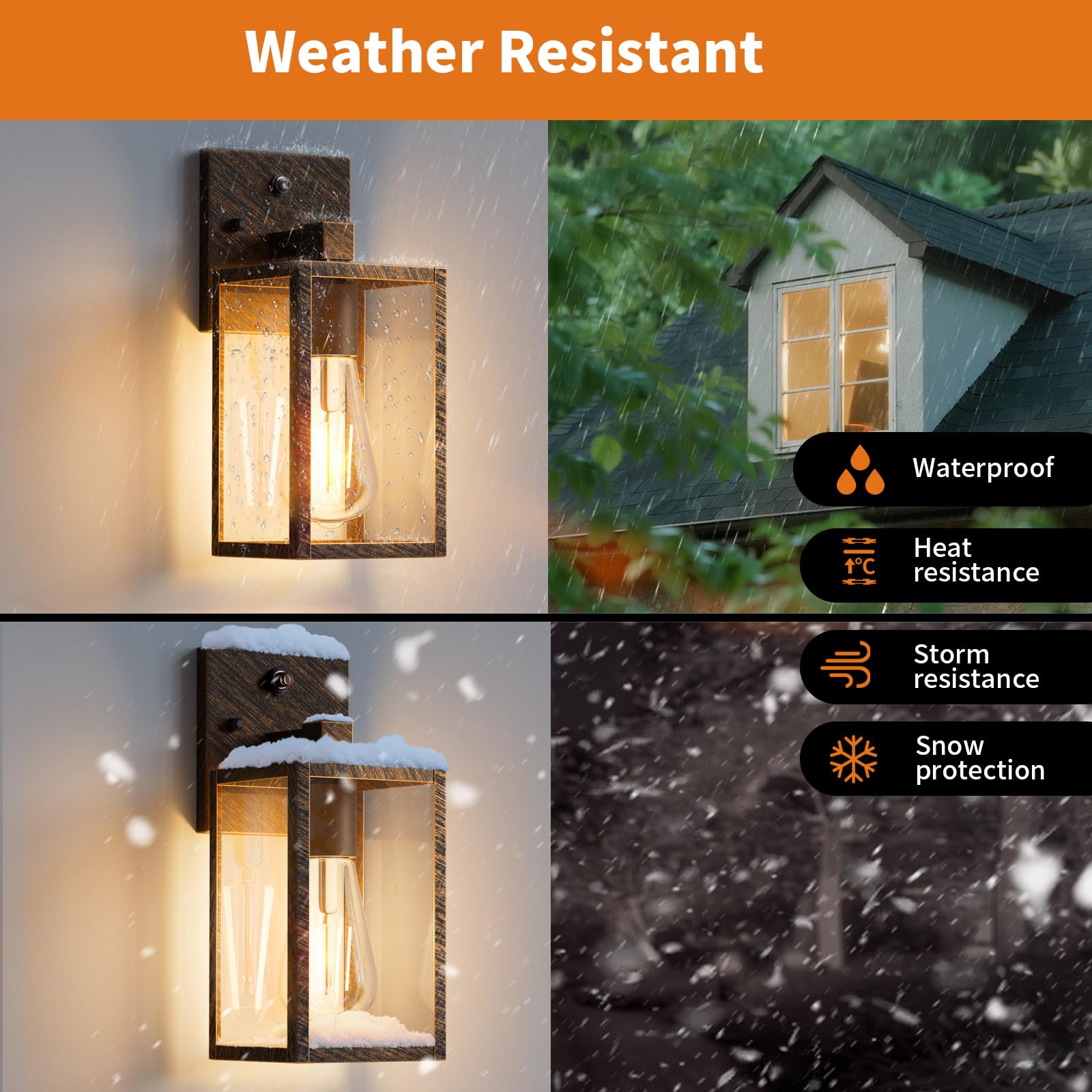 2 Pack Black Brush Gold Dusk To Dawn Exterior Lighting Fixtures Wall Mount  Sensor Outside Front Porch Lights For House  Outdoor Lantern Lamp  Wall Sconce Lights  Coach Light For Garage Entryway