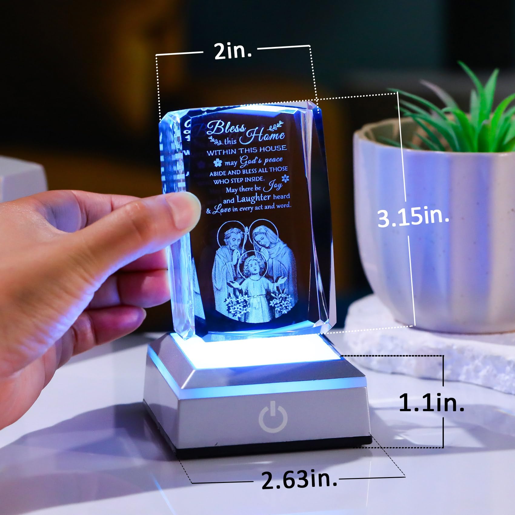 Movdyka House Warming Gifts New Home  Bless This Home Laser-Engraved Crystal Cube With Color-Changing Led Base - Spiritual Housewarming Gift For Christian Desk Decor