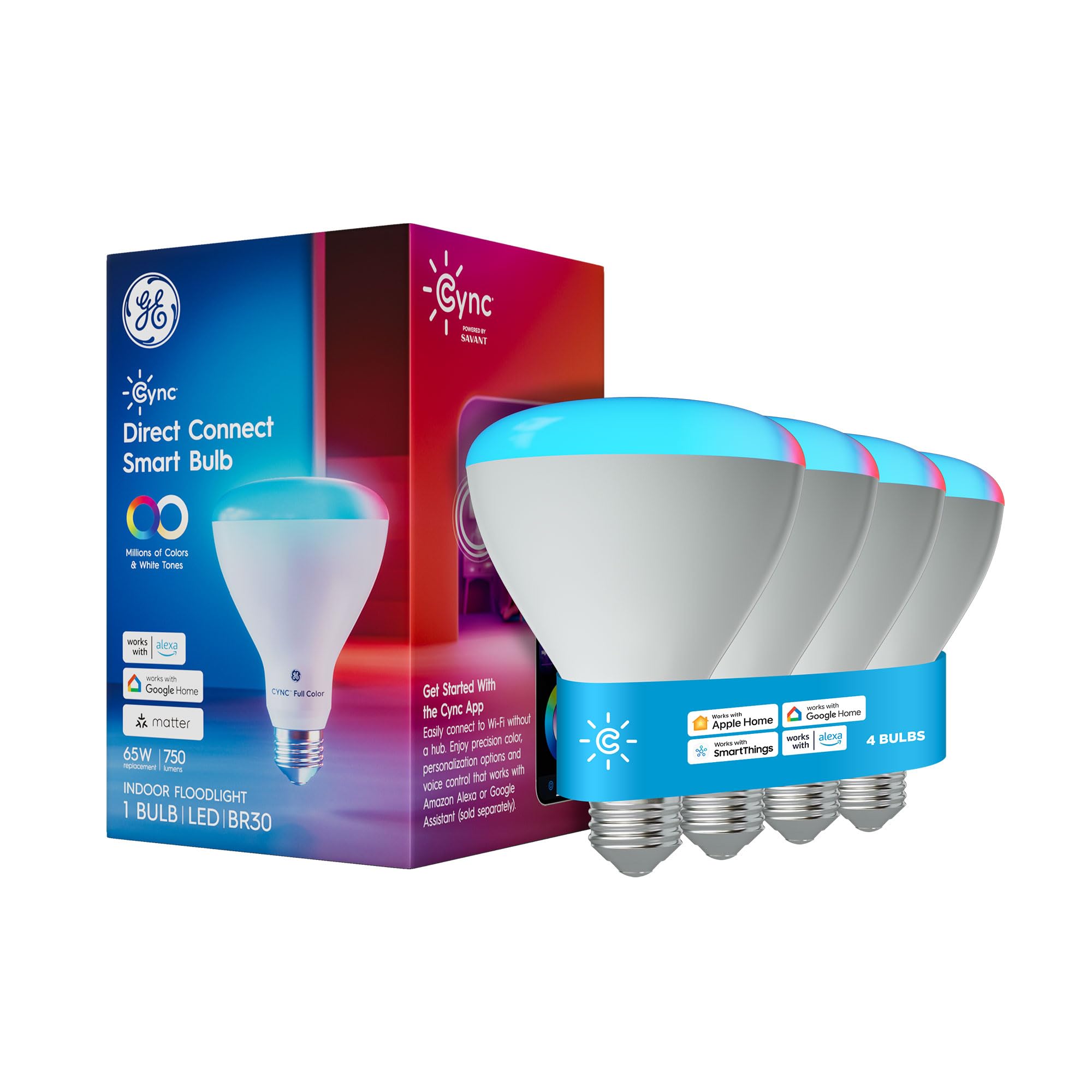 Cync Ge Br30 Led Smart Light Bulbs, Indoor Floodlight Bulb, Color Changing Room Decor, Wifi Lights, Compatible With Alexa And Go