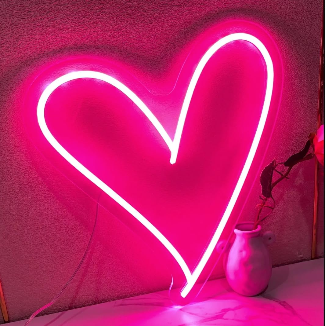 Ulalaza Neon Light Sign LED XOXO Decorative Marquee Sign 27*32CM Acrylic Heart Model NE00010