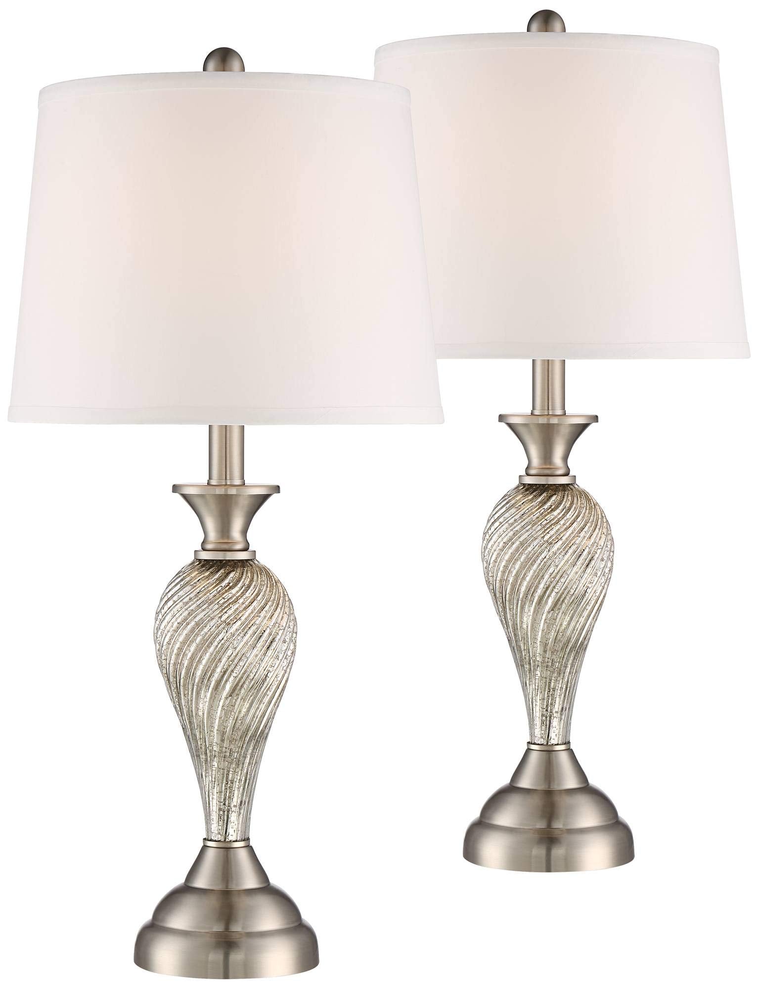 Regency Hill Table Lamps Set Of 2, 25 High Silver Mercury Glass With White Hardback Shade For Living Room, Bedroom, Home Office