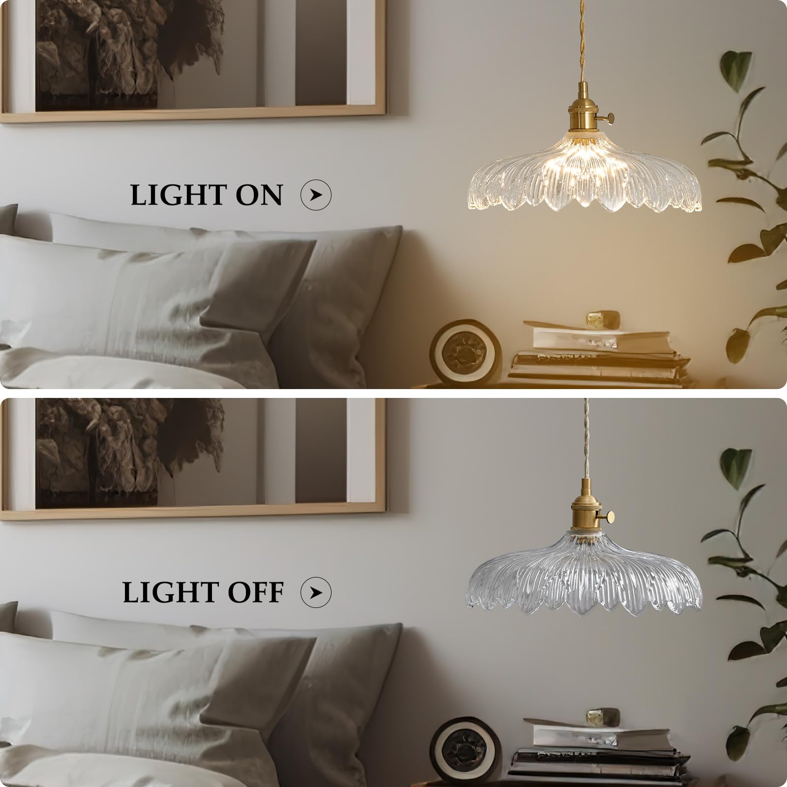 Oyisen Pendant Lights, 11.8 Inch Hanging Light Adjustable Hanging Lamp Clear Flower Glass Shade Pendant Light Fixture Kitchen Pe