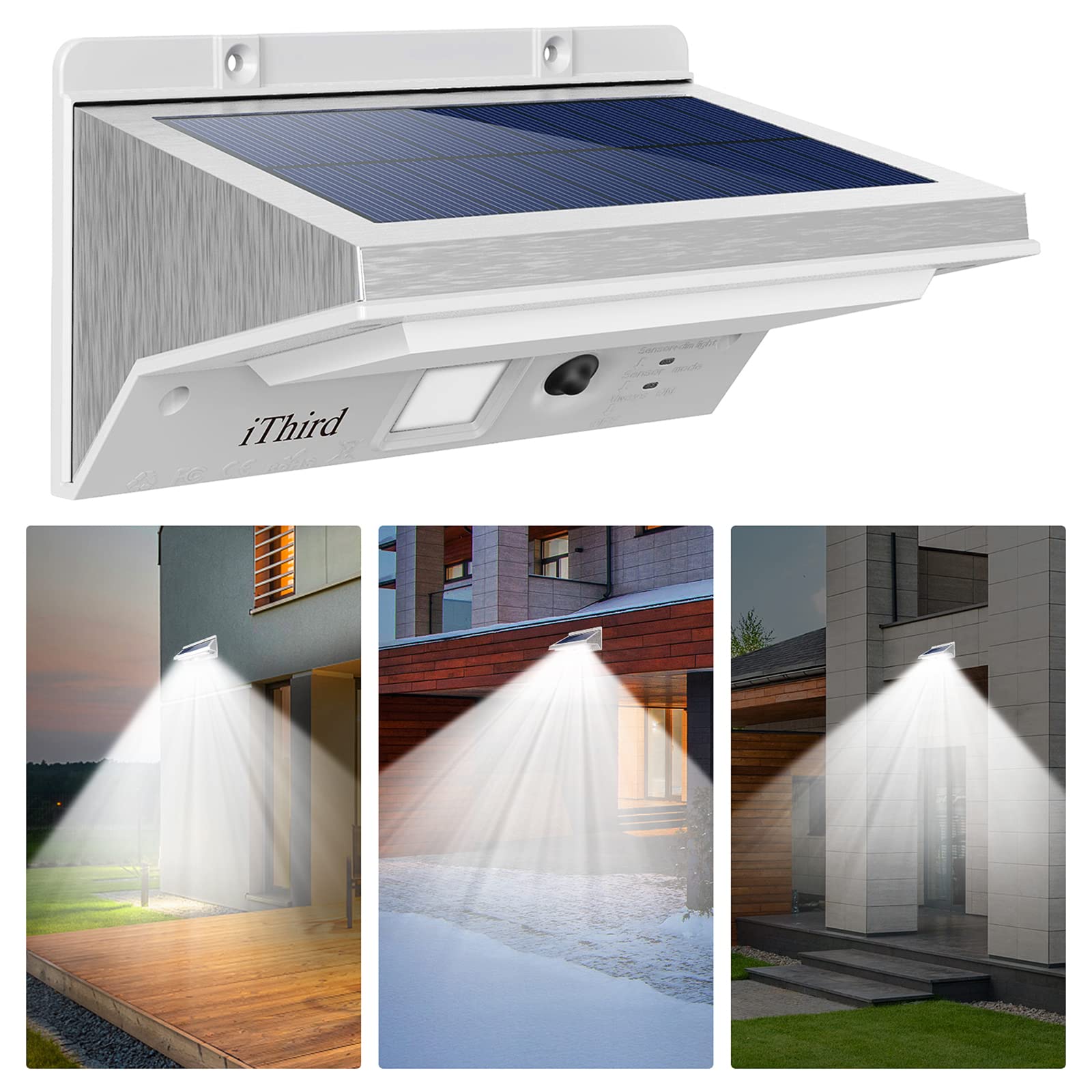 Ithird Solar Outdoor Lights - Led Motion Sensor, Stainless Steel, Waterproof, 3 Modes, Daylight, Model It-21