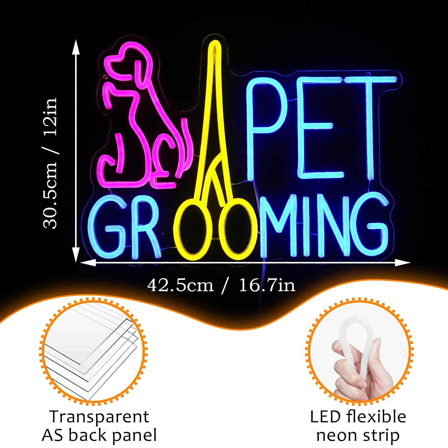 LISIGNVE Pet Grooming Neon Sign Dimmable LED Light 16.7inx12in Pink Acrylic for Wall Decor, USB Powered, Cat Dog Animal Gift