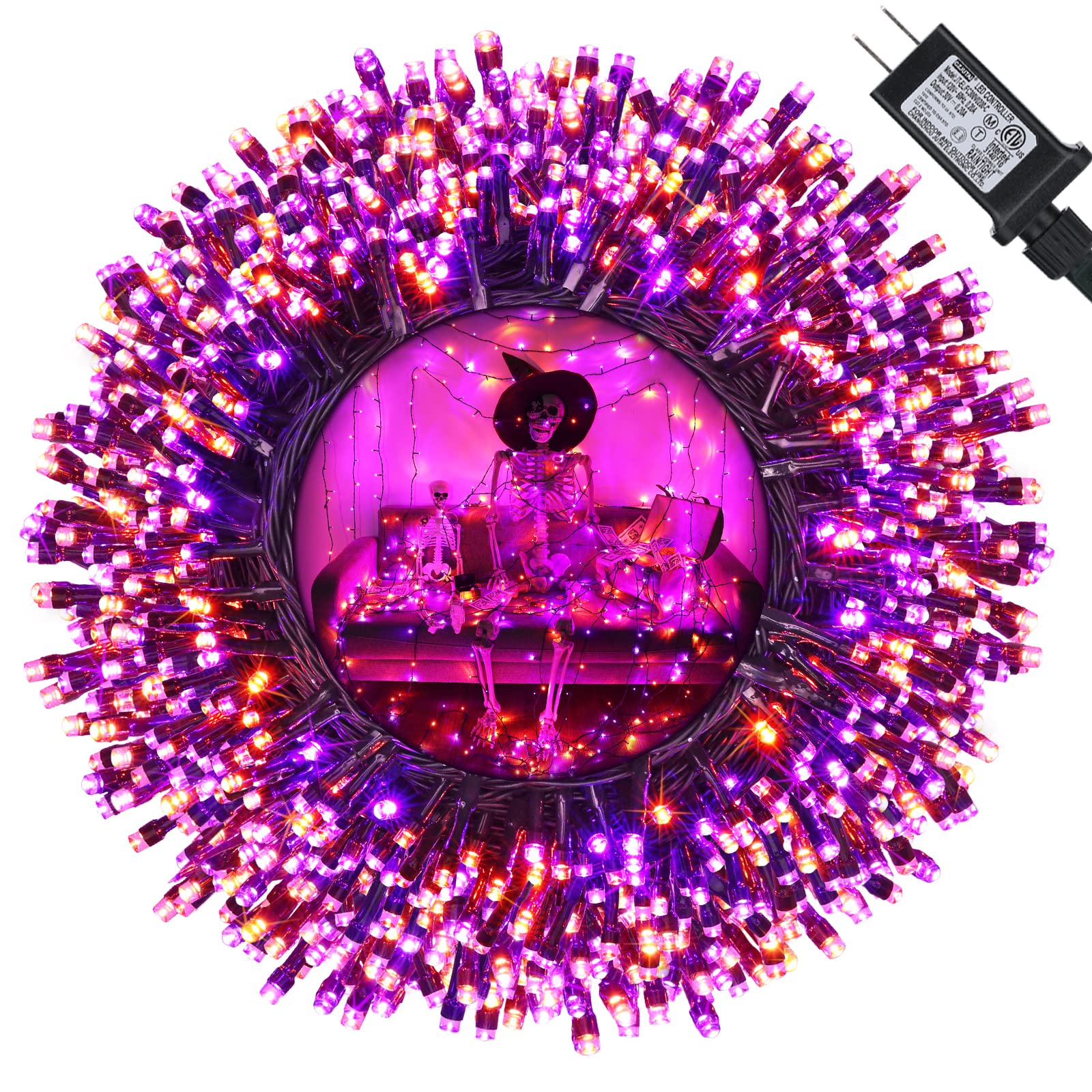 Jnaurb 82ft LED Halloween String Lights - 200 Orange & Purple Waterproof Lights with 8 Modes for Indoor/Outdoor Decorations