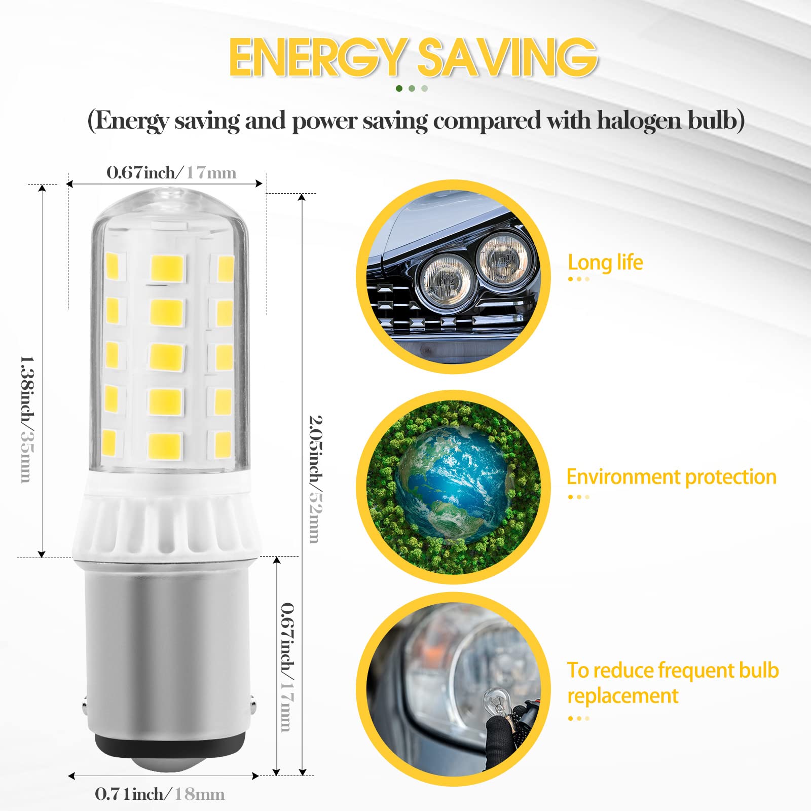Becuice BA15S LED Bulbs 3W 350LM Daylight White 6000K Replacement for 12V Turn Signal, Model 1156, Aluminum Base