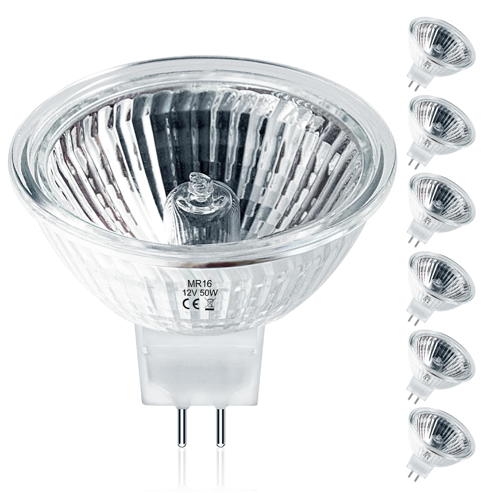 Jaenmsa Mr16 Halogen Bulbs 50W,6 Pack 12V 50W Mr16 Light Halogen Bulbs 2 Pin Gu5.3 Base Dimmable With Clear Glass Cover,High Out