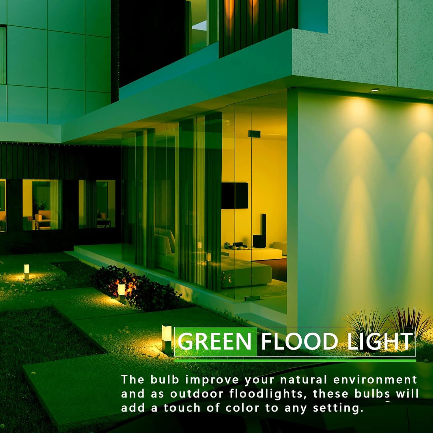 Gonhom 2 Pack Green Par38 Dimmable Flood Lights, 20W Led Bulbs For Outdoor Holiday Lighting