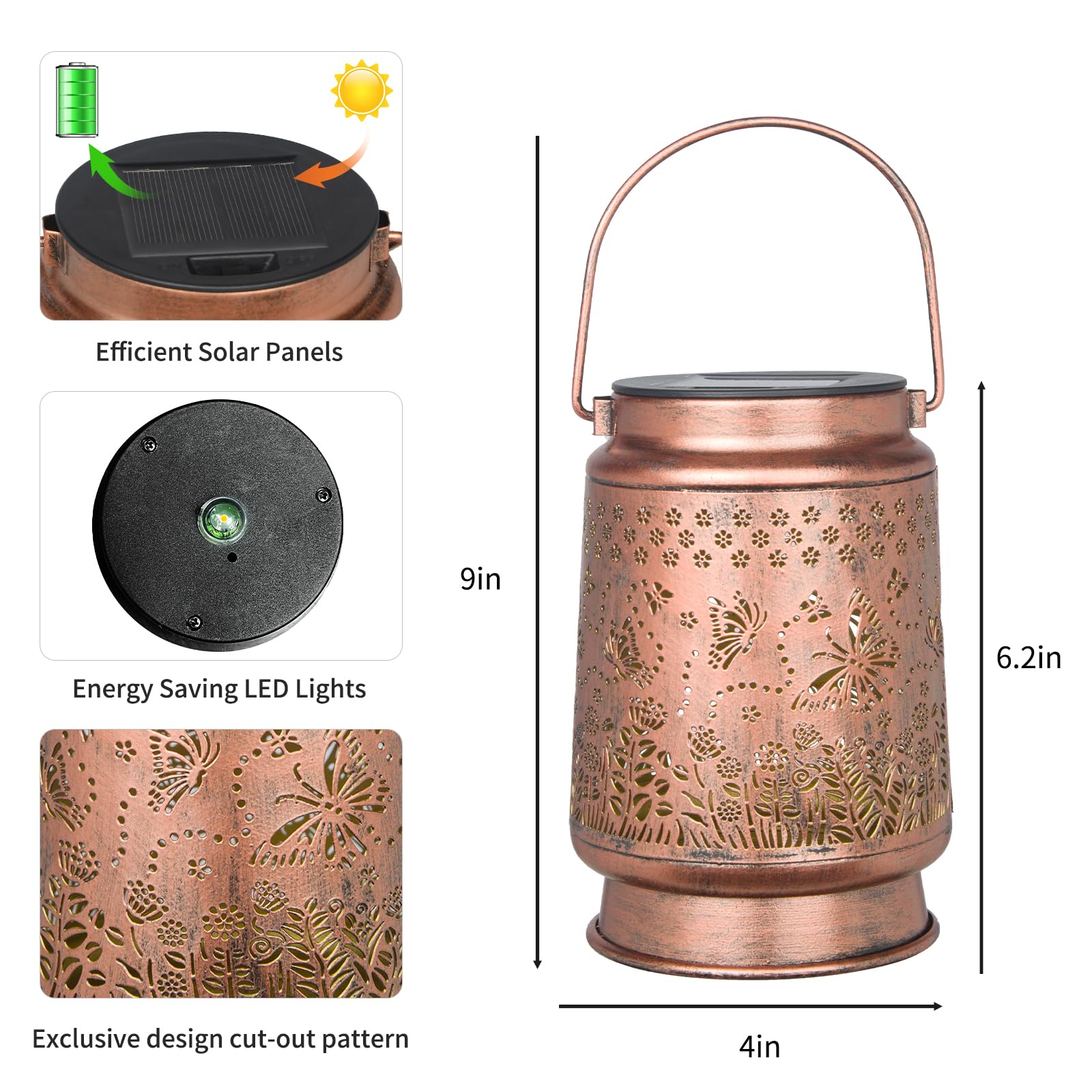 Solar Lanterns Outdoor Waterproof Butterfly Garden Decor Gifts For Women Mom Grandma Hanging Lights Metal Decoration Outside For Yard  Patio  Backyard  Porch For Garden/Yard/Home Decor