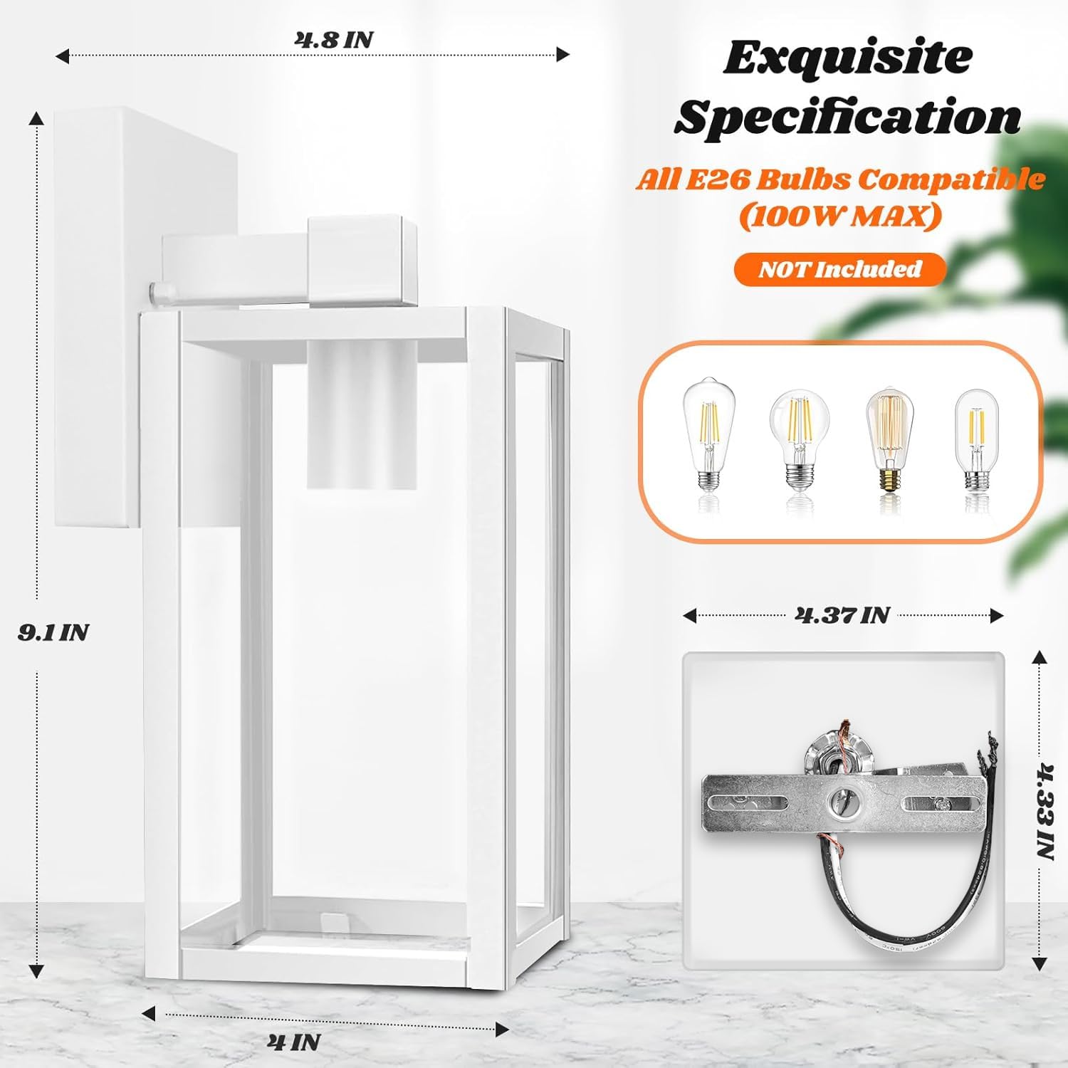 Brightever 2-Pack Outdoor Wall Sconces, Waterproof Exterior Wall Light Fixtures, White Outside Wall Lanterns With Clear Glass Fo